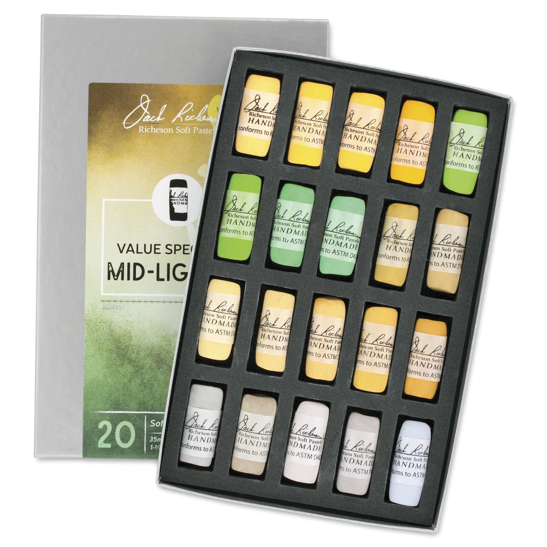Richeson Soft Handrolled Pastels - Mid Lights 2, Set of 20