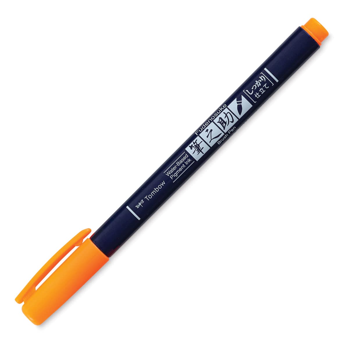 Tombow Fudenosuke Brush Pen - Orange Neon, Hard Tip with cap on
