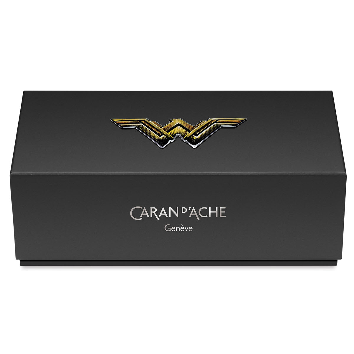 Caran d'Ache Justice League Fountain Pens - front view of Wonder Woman package, shown closed