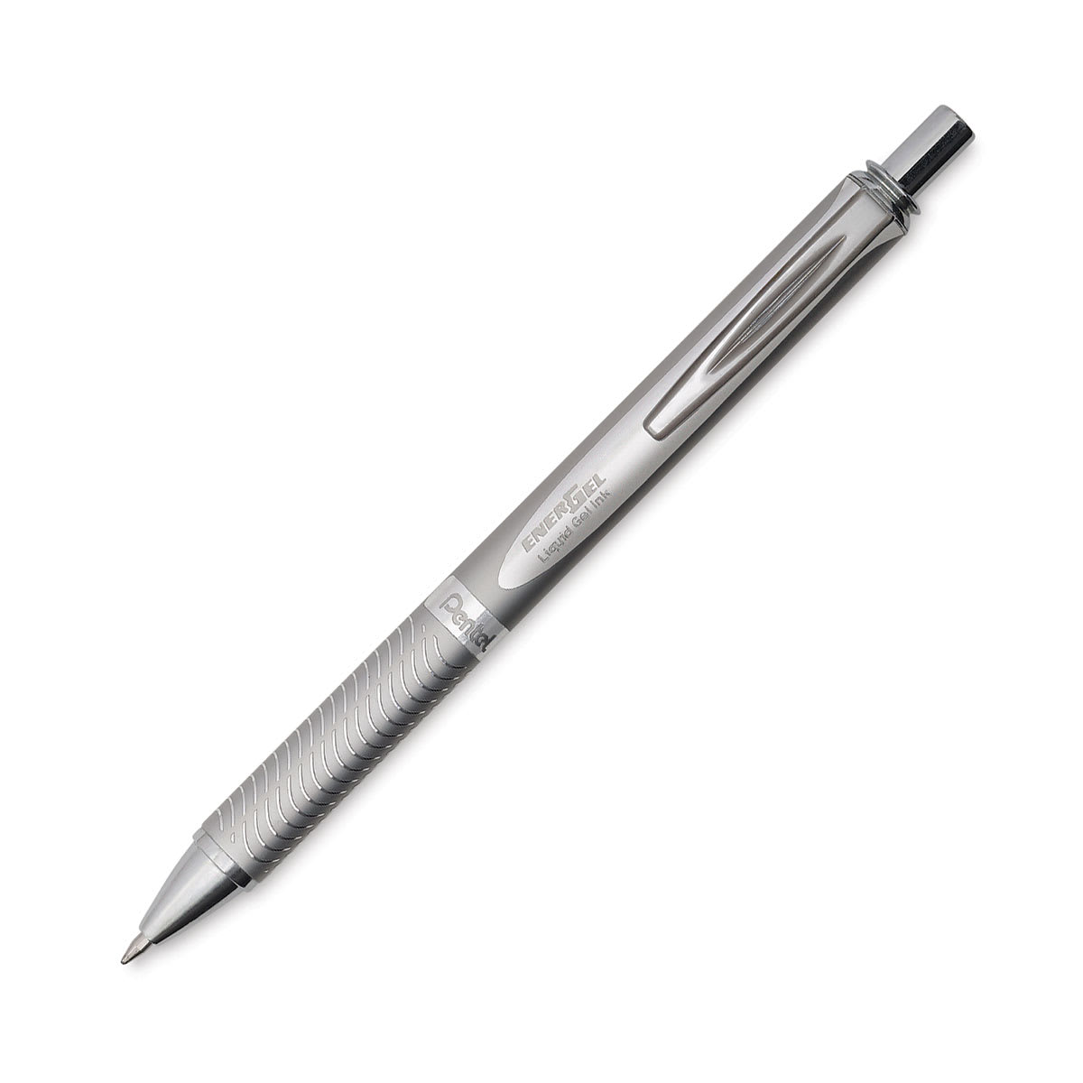 EnerGel Retractable Gel Pen - Silver pen shown at angle