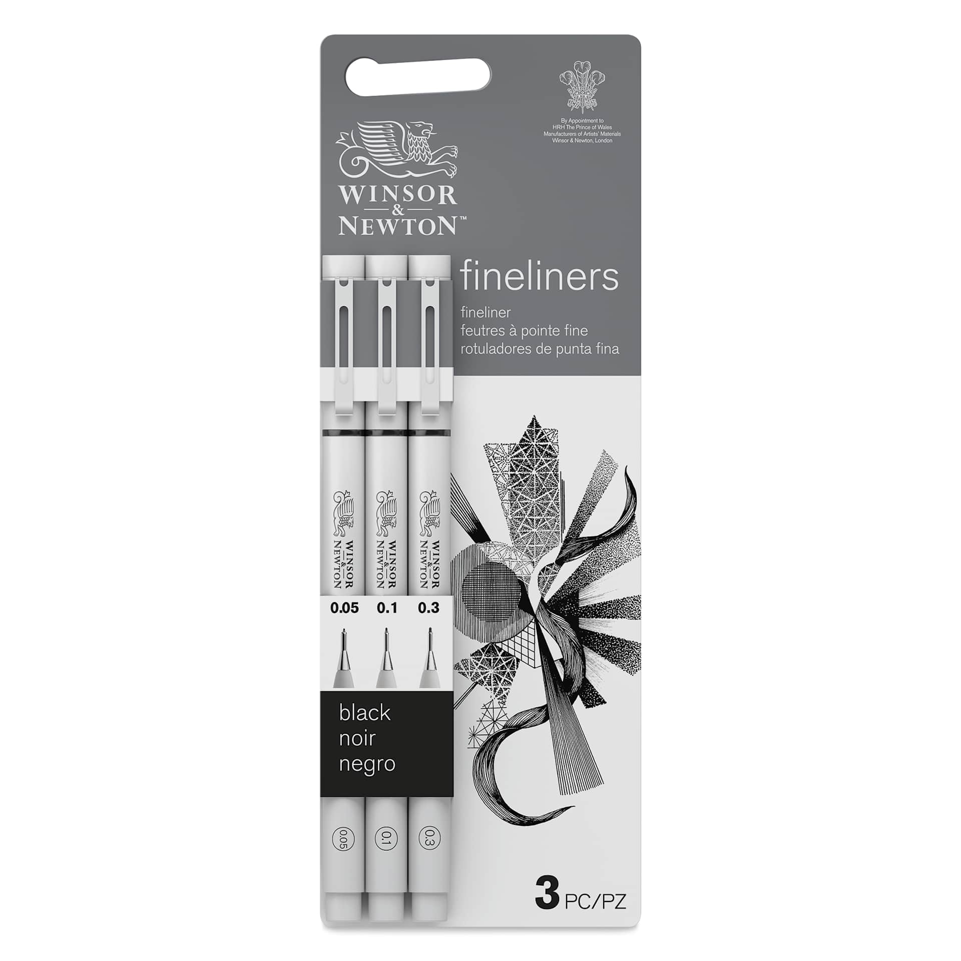 Winsor & Newton Fineliner - Black, Extra Fine, Set of 3, front of the packaging