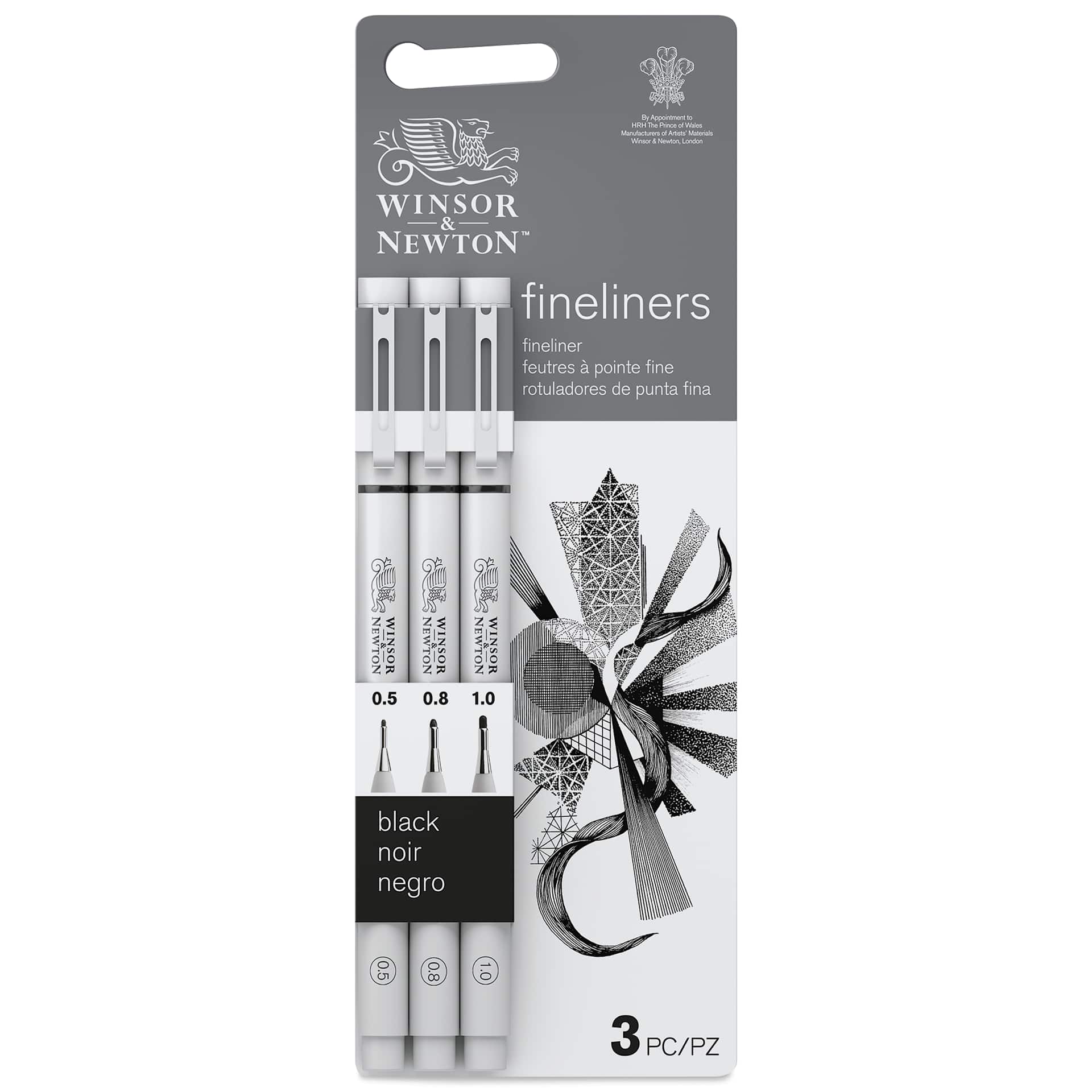 Winsor & Newton Fineliner - Black, Fine, Set of 3, front of the packaging