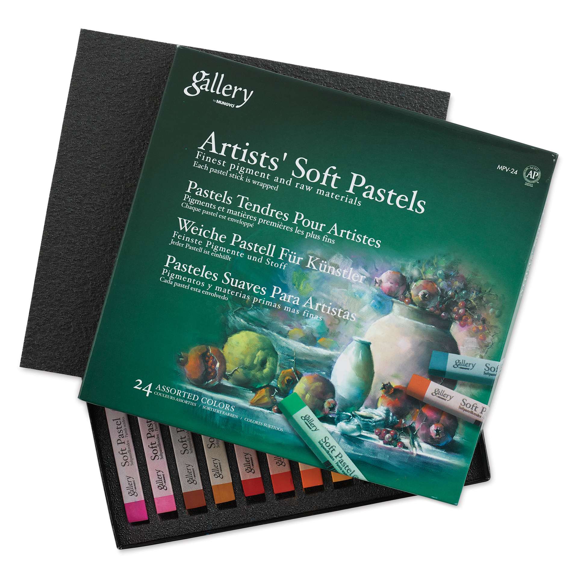 Mungyo Gallery Artists' Soft Pastels - Set of 24 (front of packaging with contents)