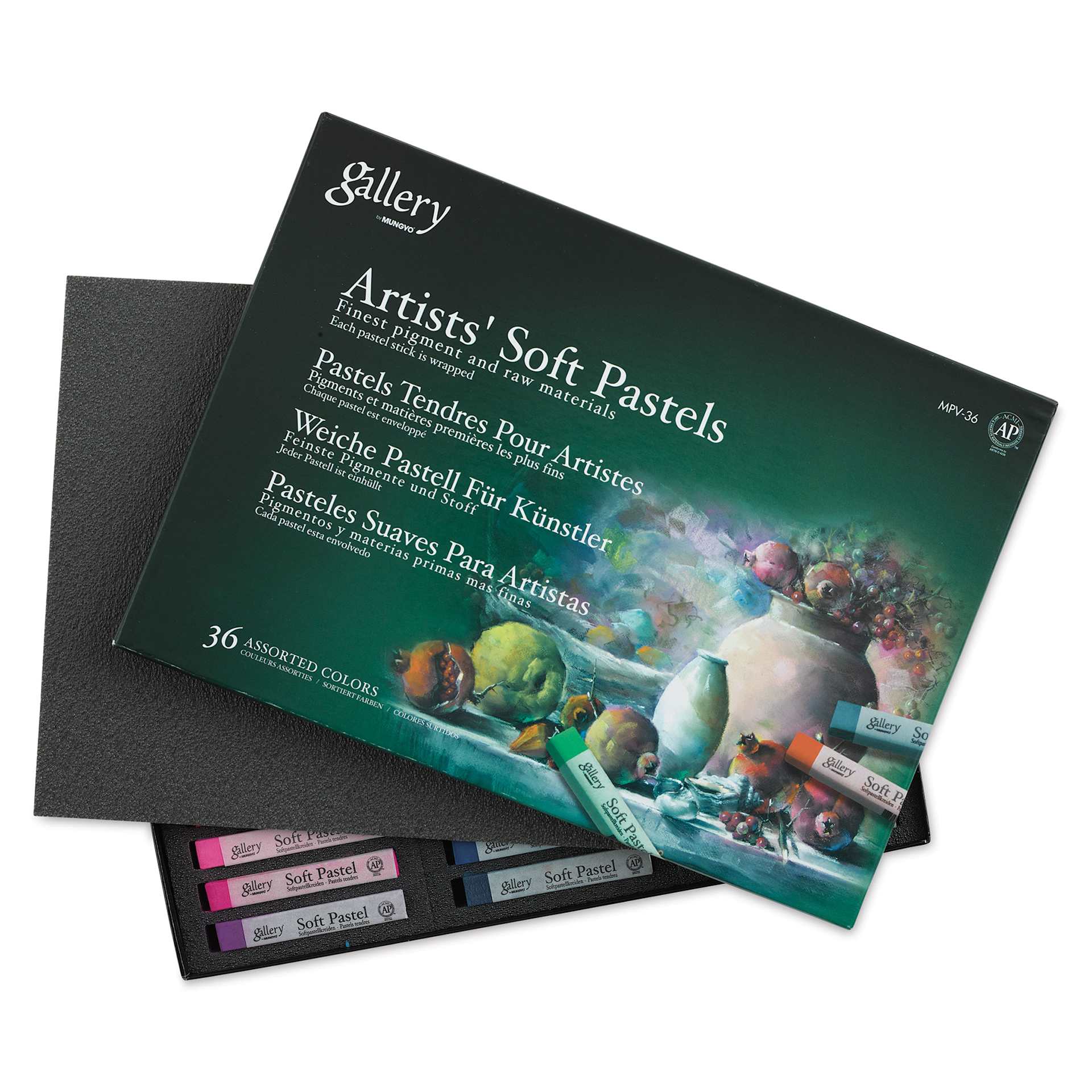 Mungyo Gallery Artists' Soft Pastels - Set of 36 (front of packaging with contents)