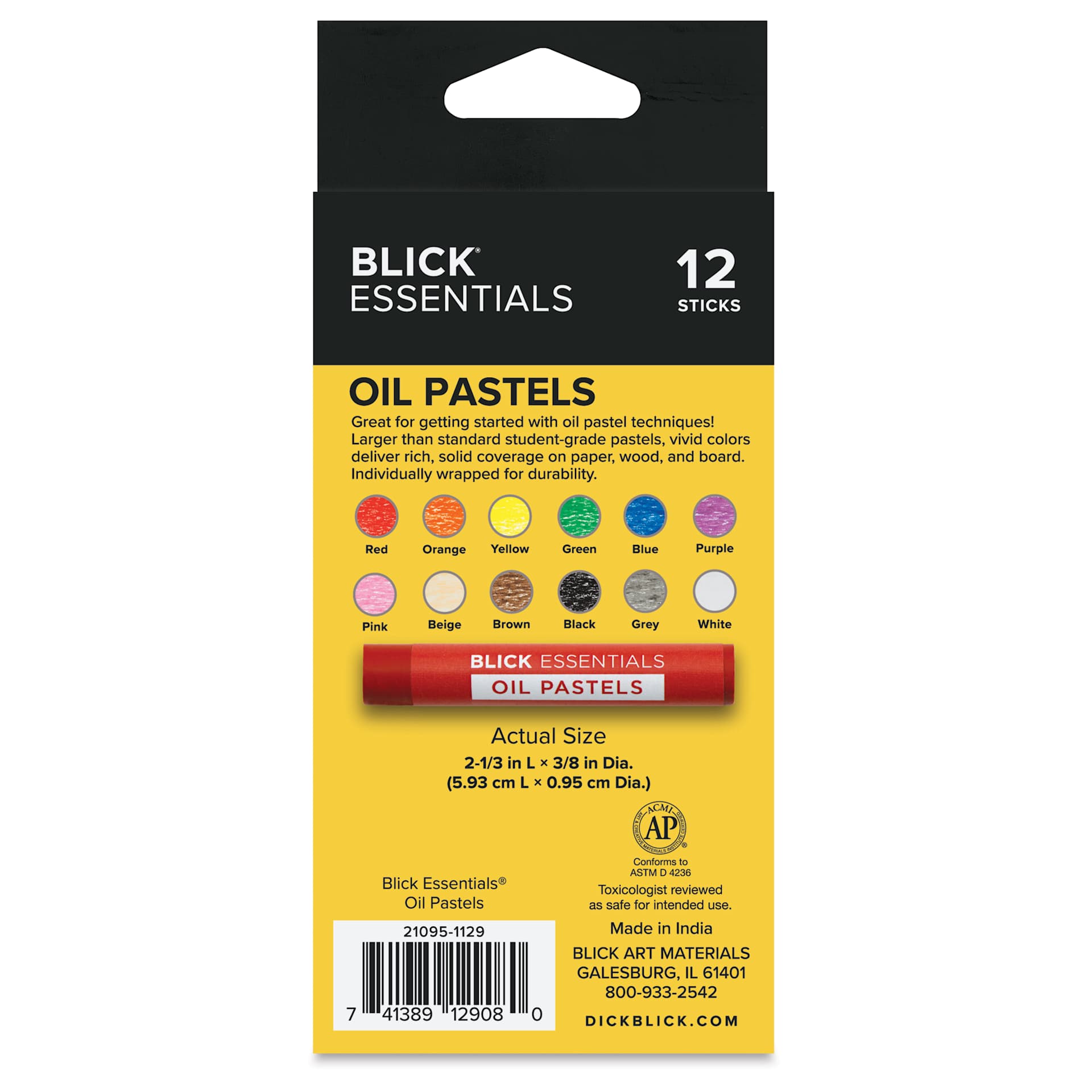 Blick Essentials Oil Pastel Sets - Set of 12, back of packaging