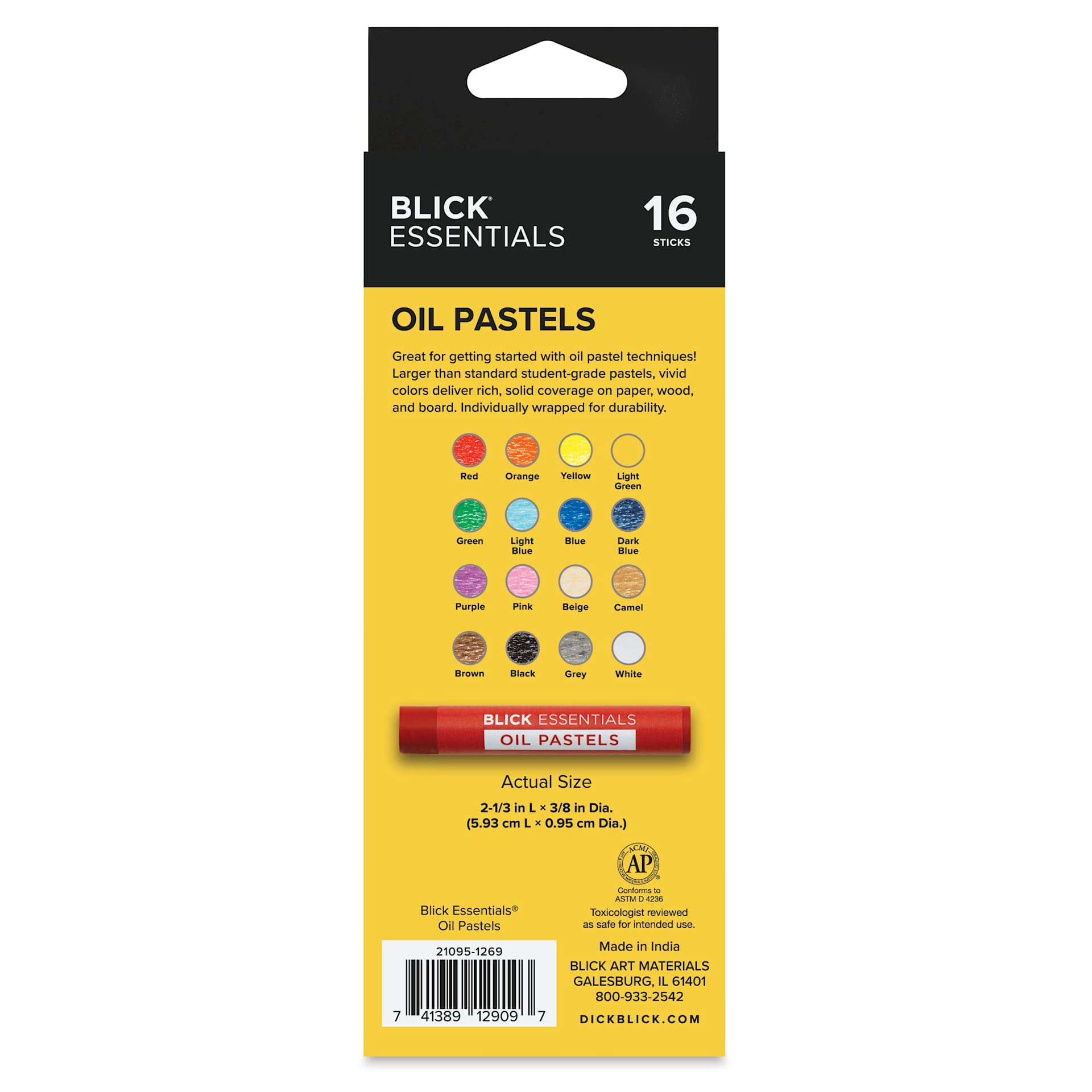 Blick Essentials Oil Pastel Sets - Set of 16, back of packaging