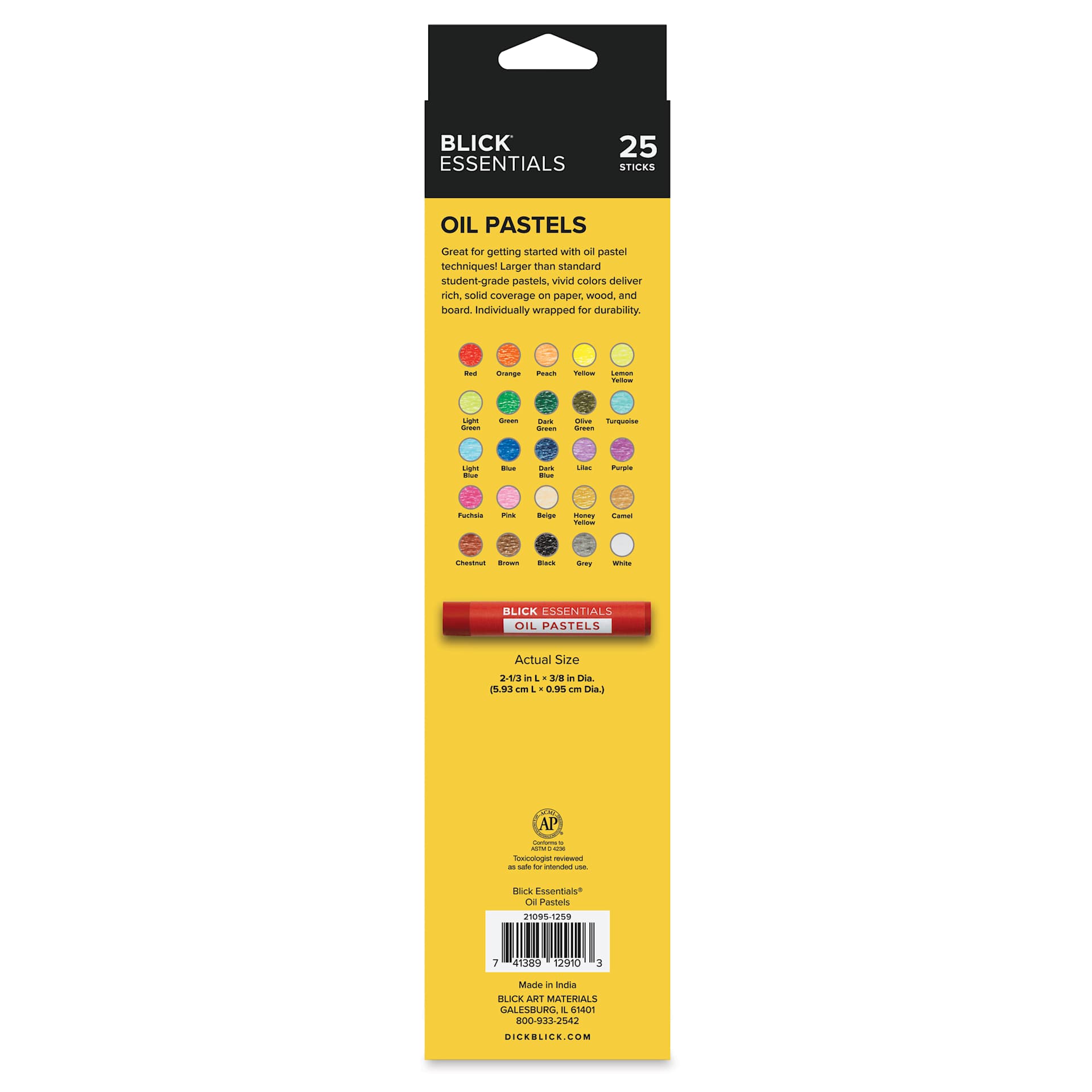 Blick Essentials Oil Pastel Sets - Set of 25, back of packaging