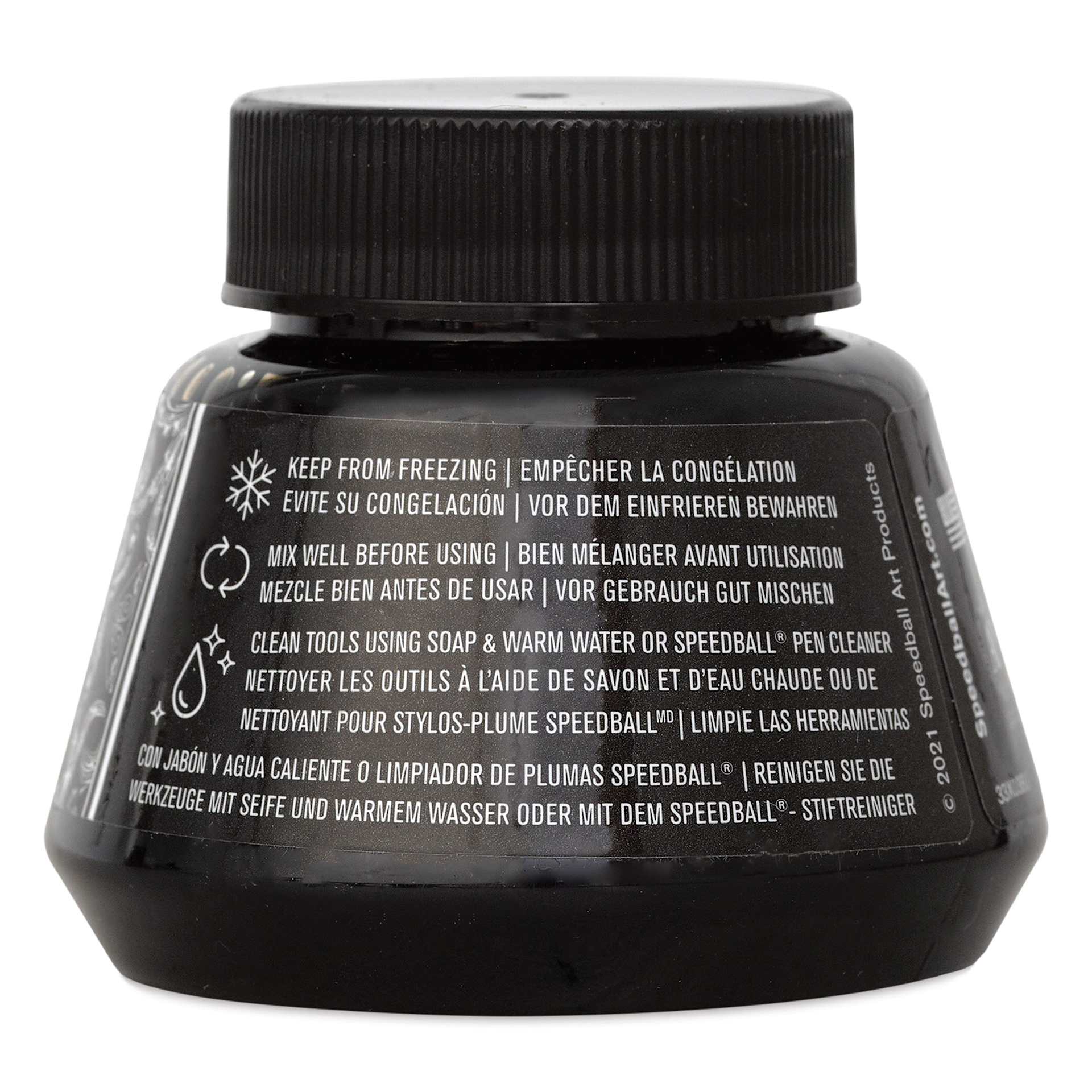 Speedball Super Black Waterproof India Ink - 2 oz right side of bottle