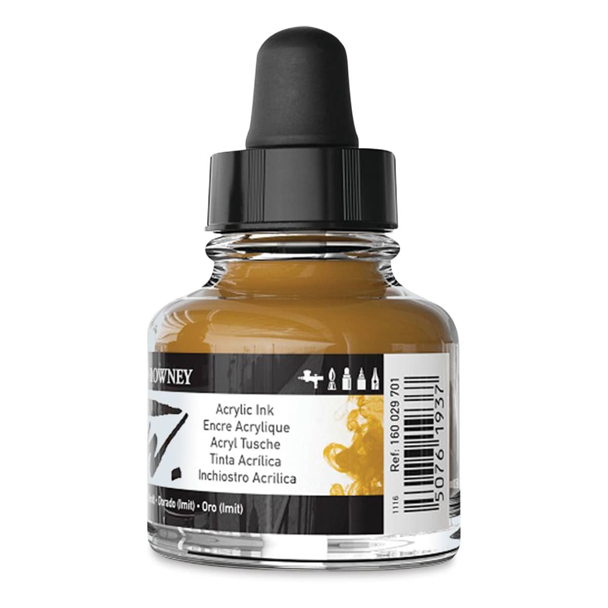 Daler-Rowney FW Acrylic Water-Resistant Artists Ink - 1 oz, Gold back