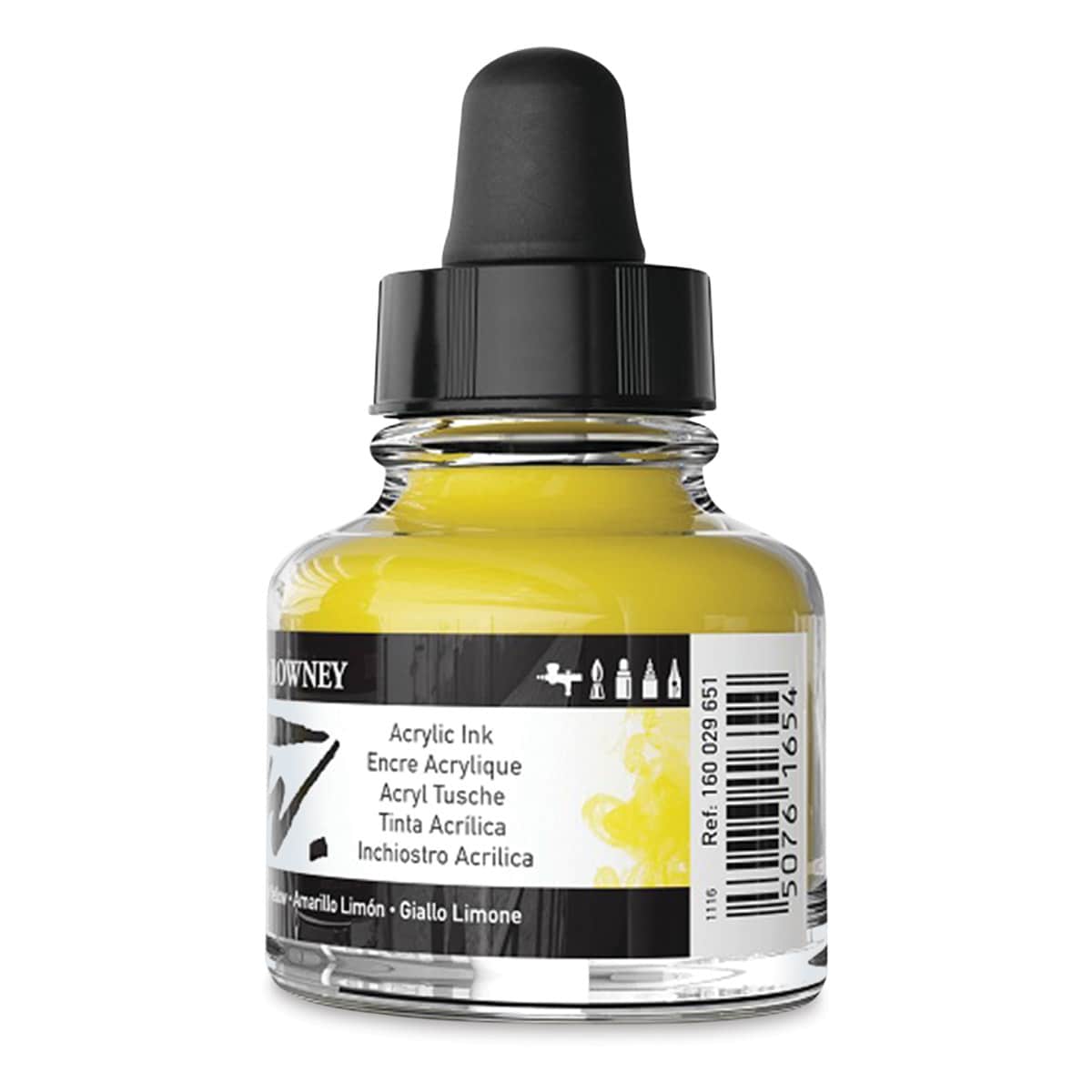 Daler-Rowney FW Acrylic Water-Resistant Artists Ink - 1 oz, Lemon Yellow back
