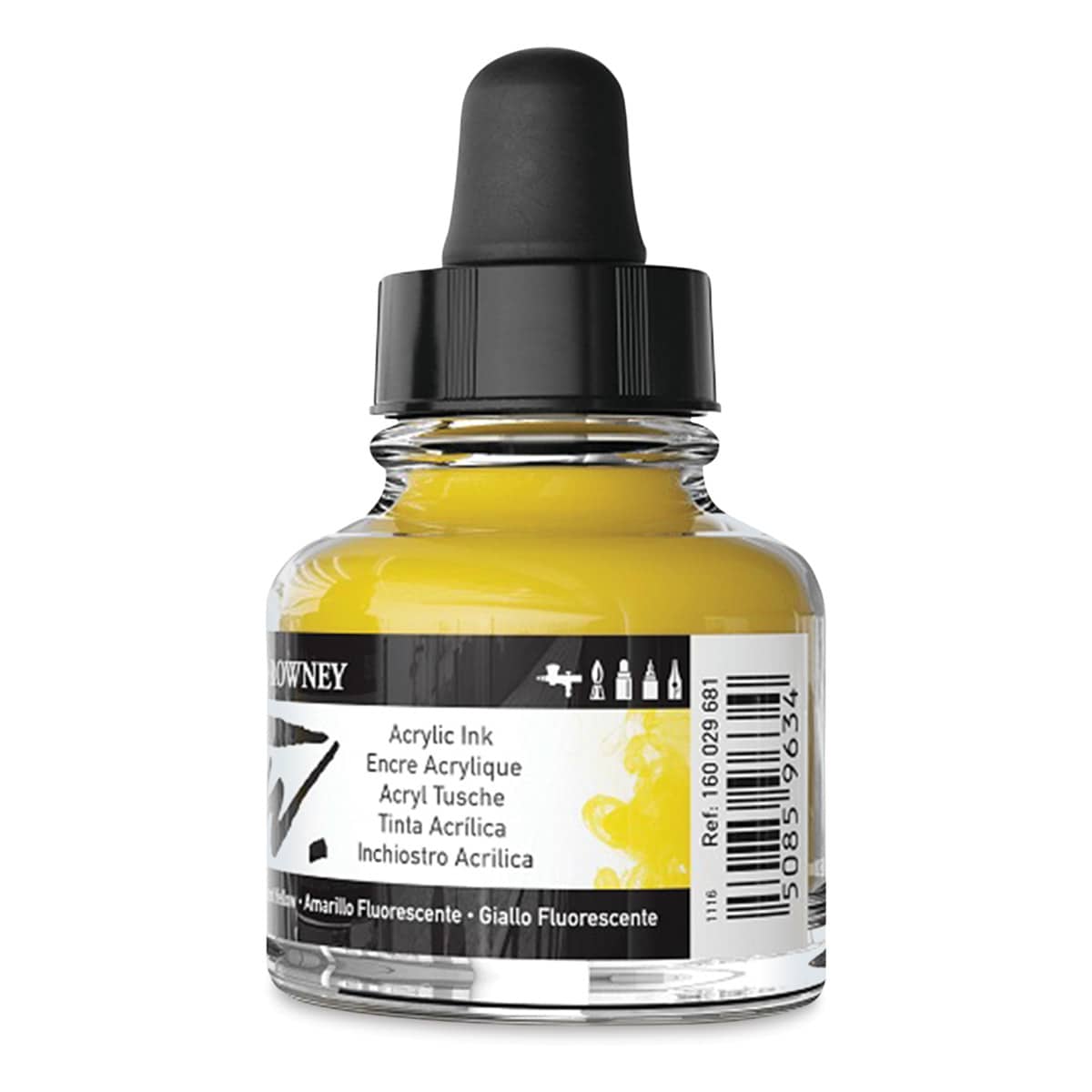 Daler-Rowney FW Acrylic Water-Resistant Artists Ink - 1 oz, Fluorescent Yellow back