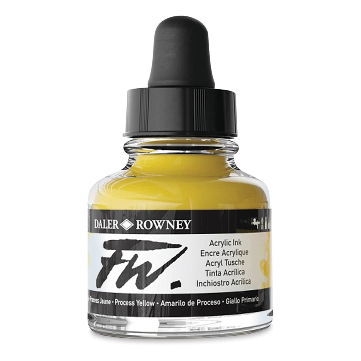 Daler-Rowney FW Acrylic Water-Resistant Artists Ink - 1 oz, Process Yellow side