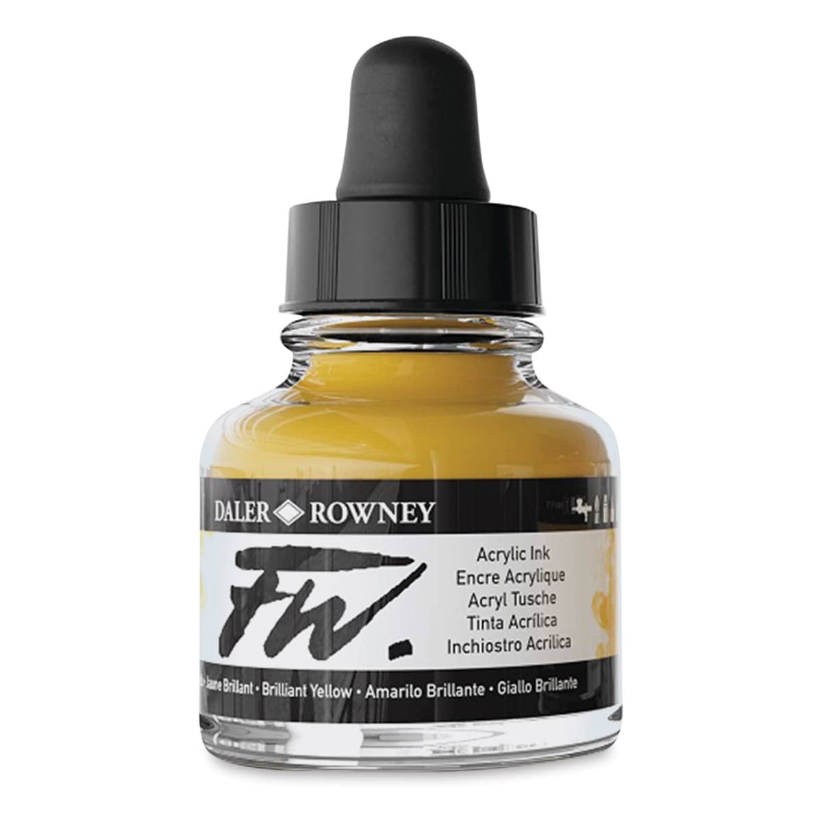 Daler-Rowney FW Acrylic Water-Resistant Artists Ink - 1 oz, Brilliant Yellow side