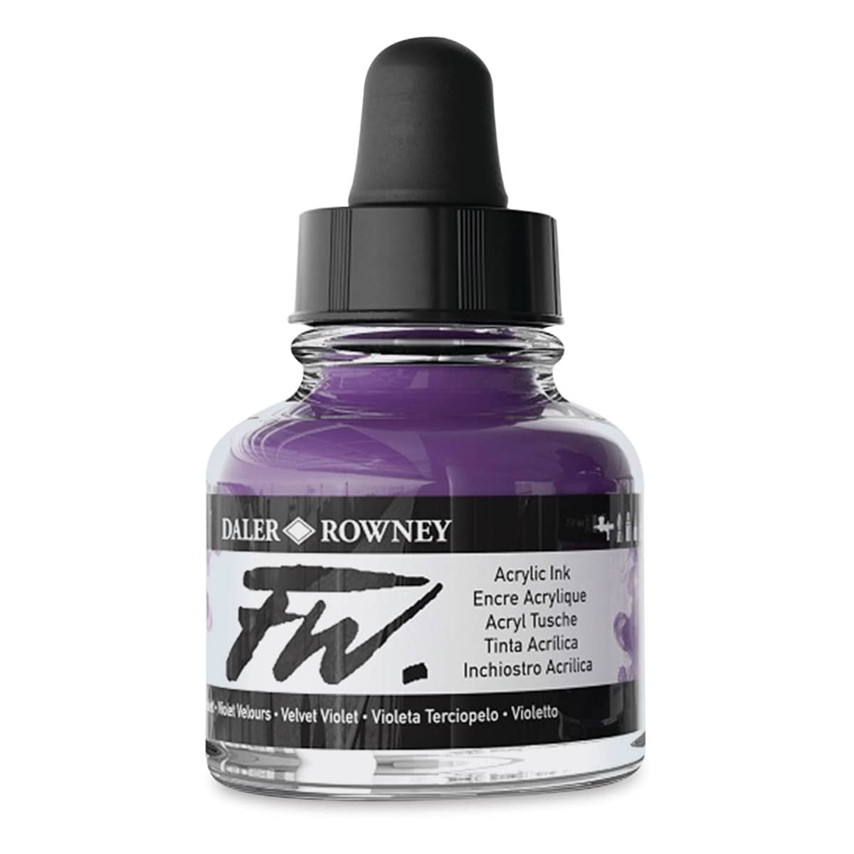 Daler-Rowney FW Acrylic Water-Resistant Artists Ink - 1 oz, Velvet Violet side