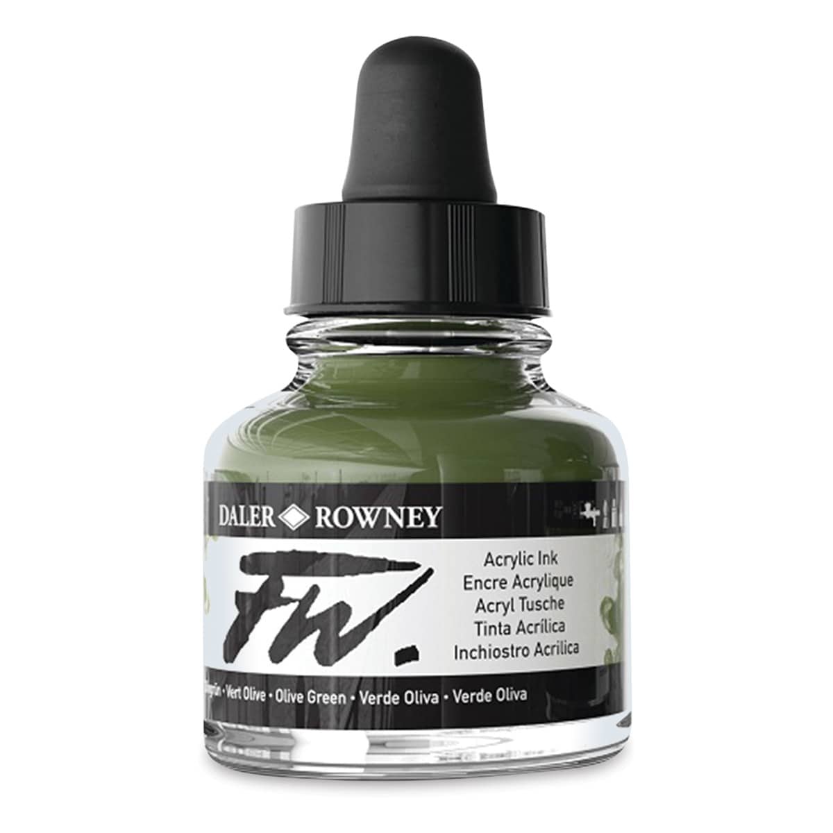 Daler-Rowney FW Acrylic Water-Resistant Artists Ink - 1 oz, Olive Green side