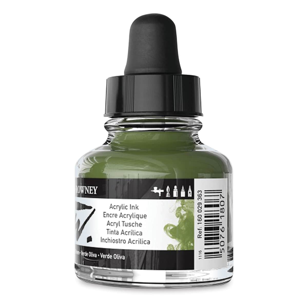 Daler-Rowney FW Acrylic Water-Resistant Artists Ink - 1 oz, Olive Green back