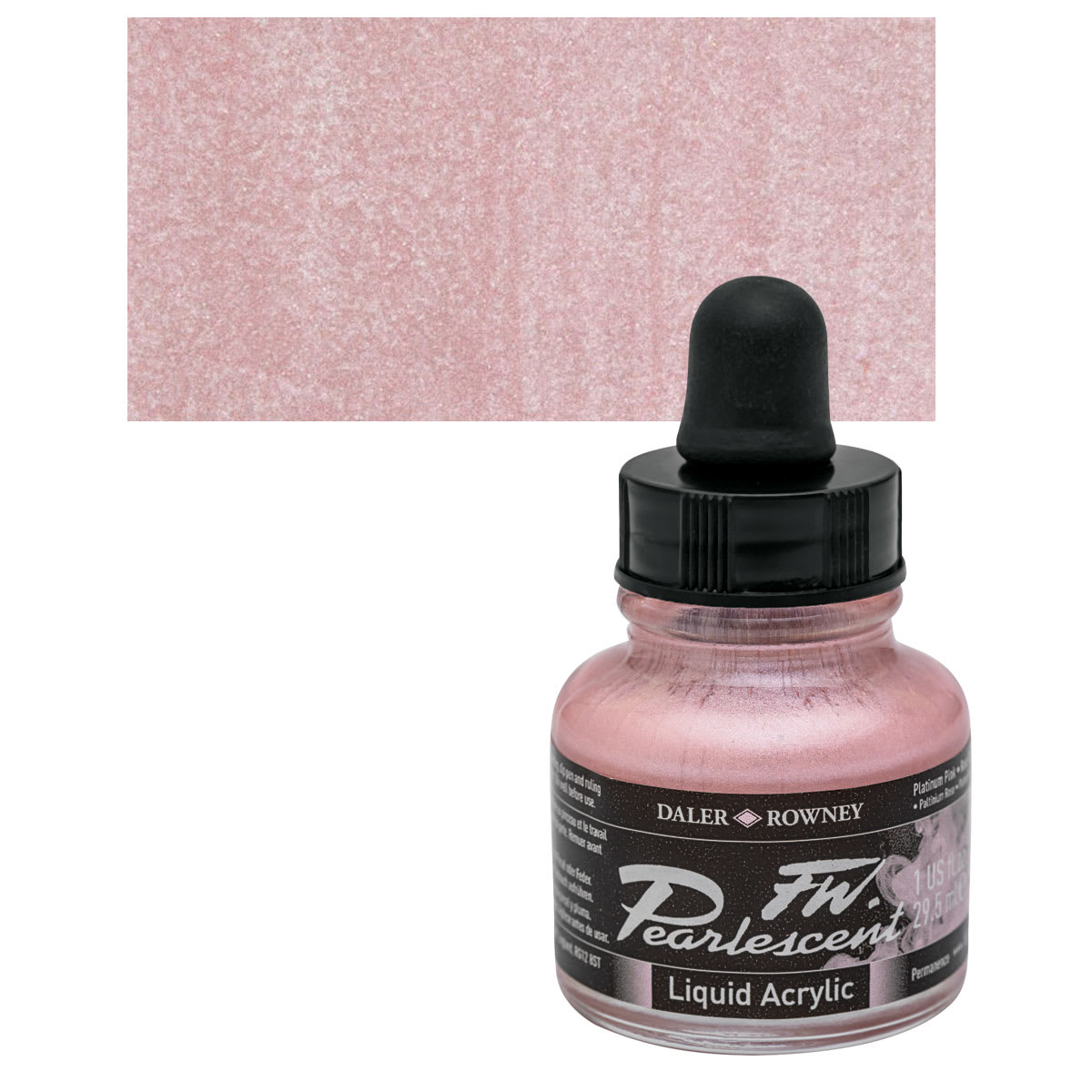 Daler-Rowney FW Acrylic Pearlescent Liquid Acrylic Artist's Ink - 1 oz, Platinum Pink and swatch