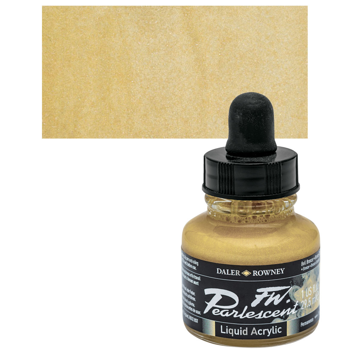 Daler-Rowney FW Acrylic Pearlescent Liquid Acrylic Artist's Ink - 1 oz, Bell Bronze and swatch