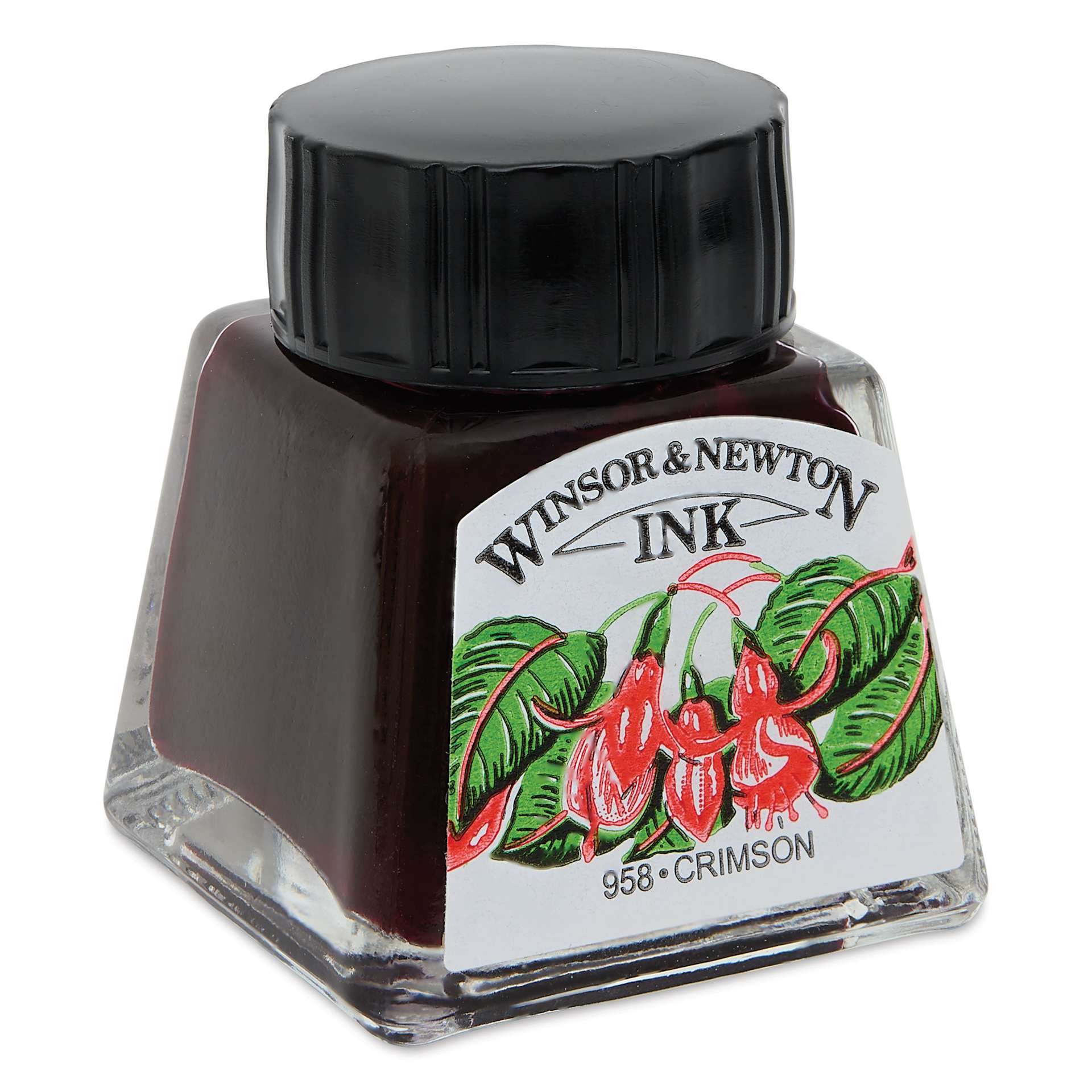 Winsor & Newton Drawing Ink - Crimson, 14 ml, angled view