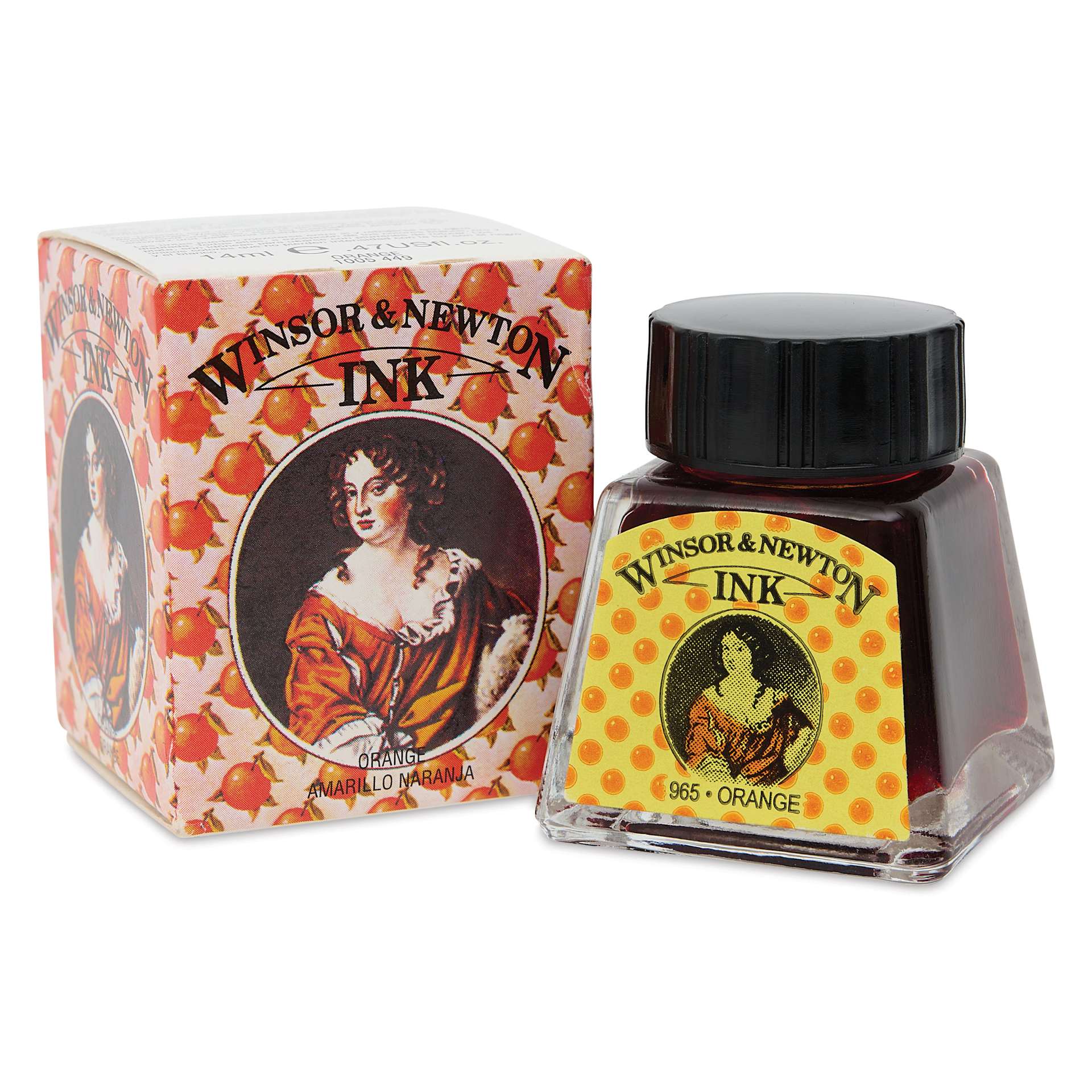 Winsor & Newton Drawing Ink - Orange, 14 ml bottle and package