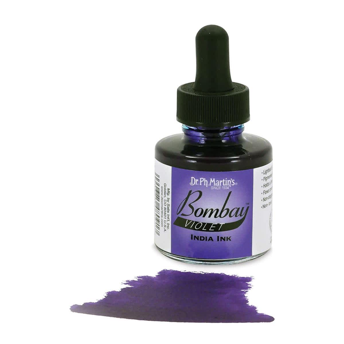 Dr. Ph. Martin's Bombay India Ink - 1 oz, Violet bottle with swatch