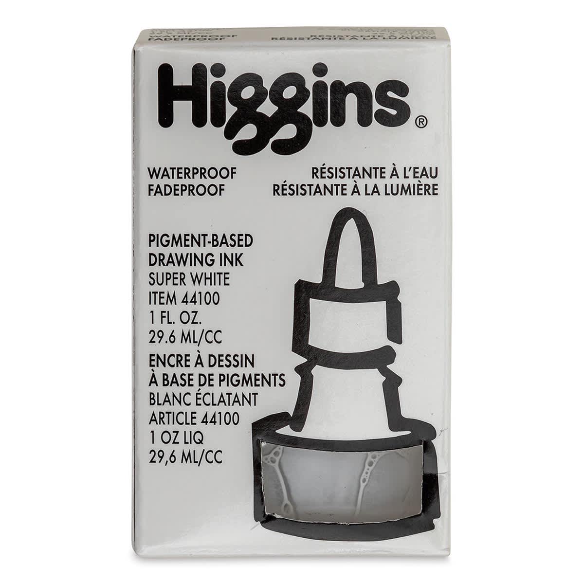 Higgins Dye-Based Drawing Ink - 1 oz, Super White, Waterproof, Pigment-Based Ink, front of the packaging