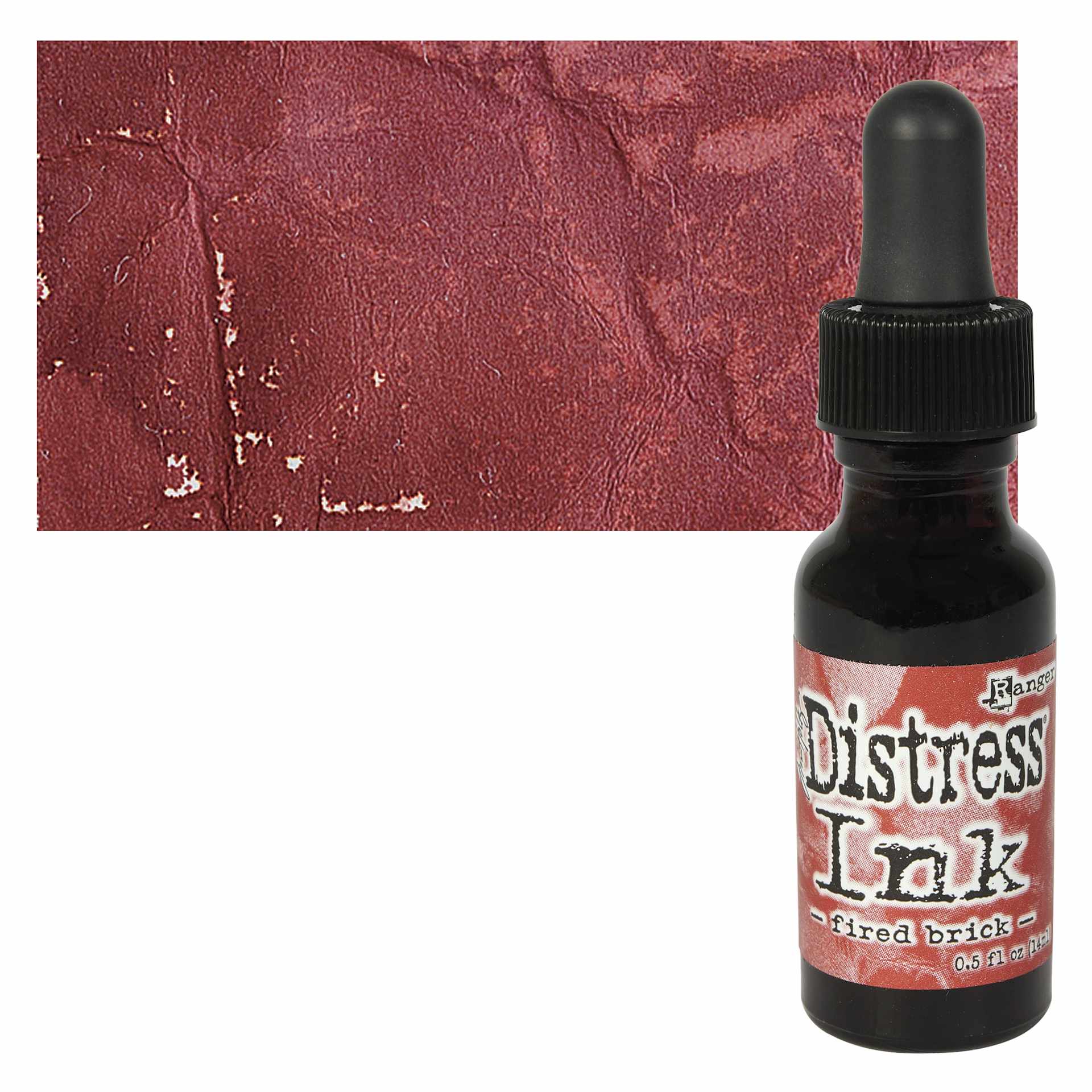 Ranger Distress Ink Pad Re-Inker - Fired Brick bottle and swatch