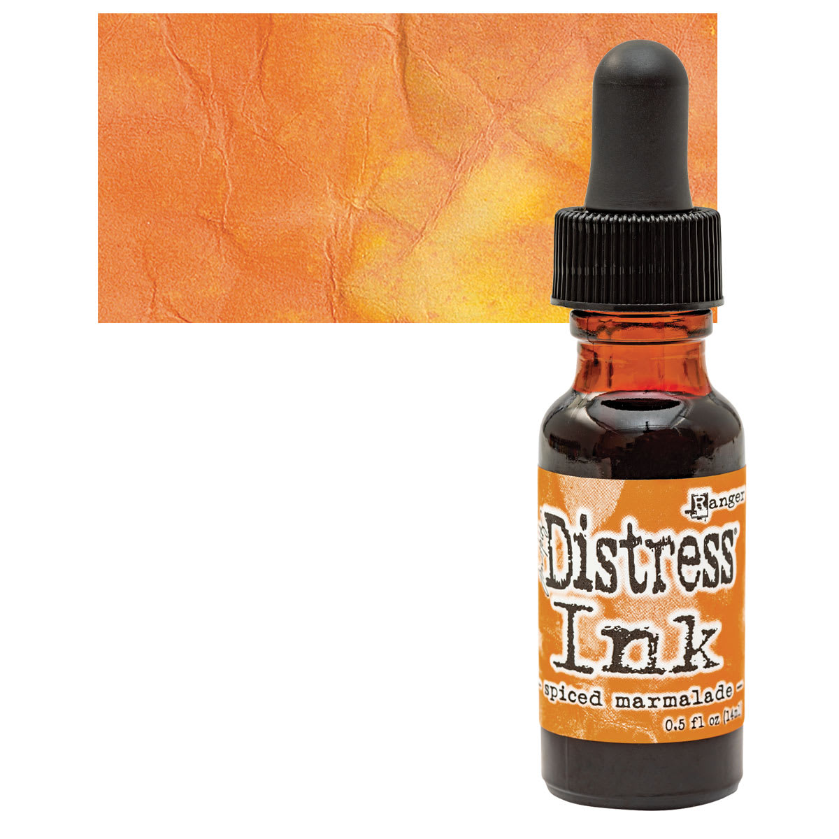 Ranger Distress Ink Pad Re-Inker - Spiced Marmalade bottle and swatch