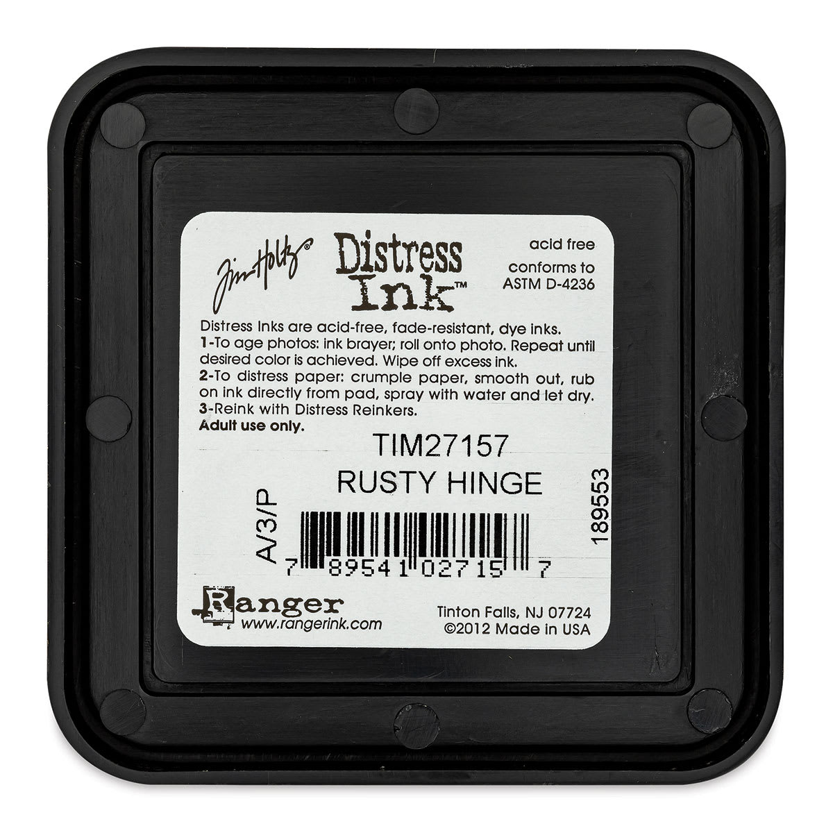 Back of Ranger Distress Ink Pad - Rusty Hinge
