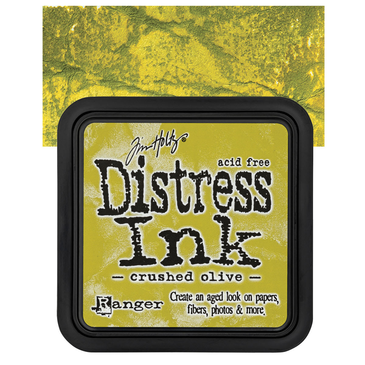 Ranger Distress Ink Pad - Crushed Olive pad and swatch