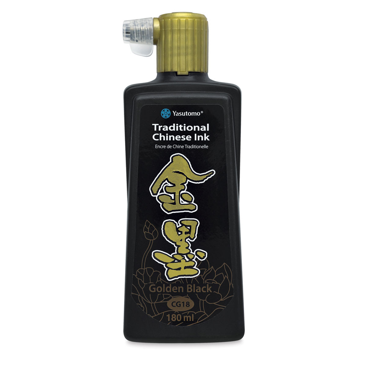 Yasutomo Chinese Inks - Front of bottle of Metallic Gold Black Ink