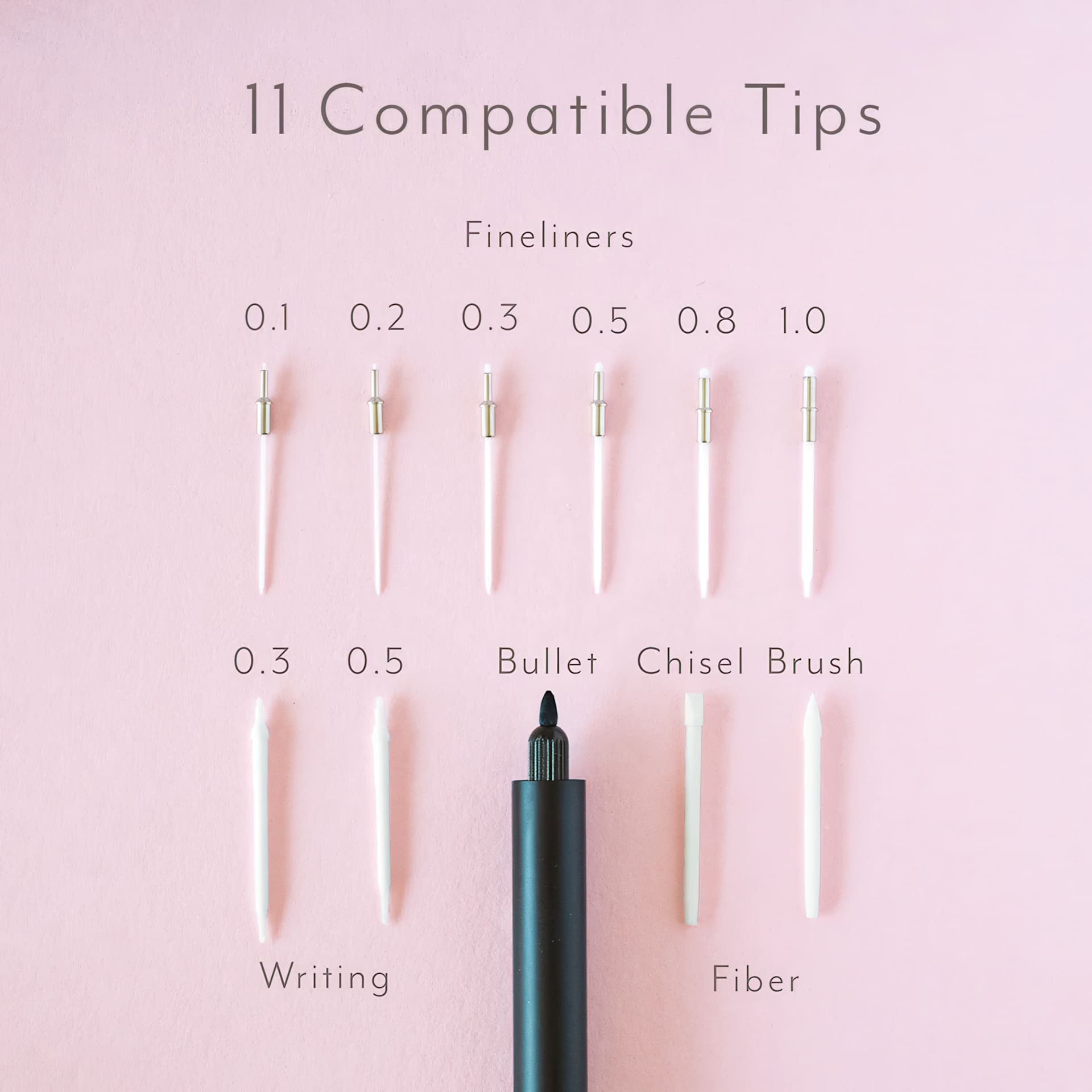 Tom's Studio Lumos Pro Refillable Dual Tip Pen Sets, tips laid out