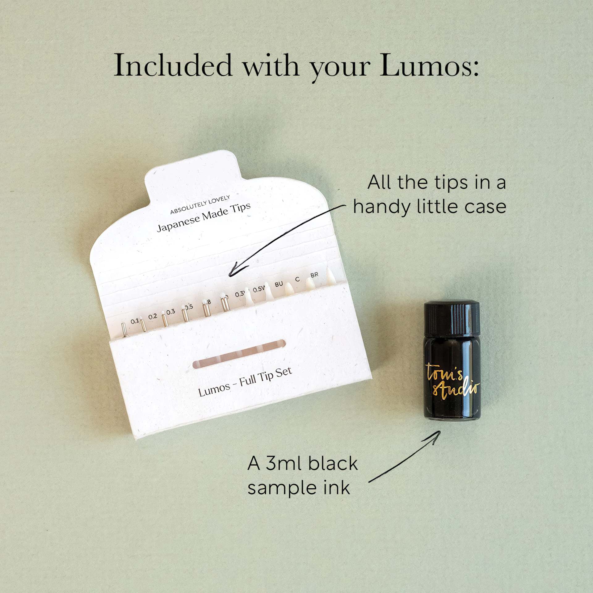 Tom's Studio Lumos Pro Refillable Dual Tip Pen Sets, set of pens and ink bottle included