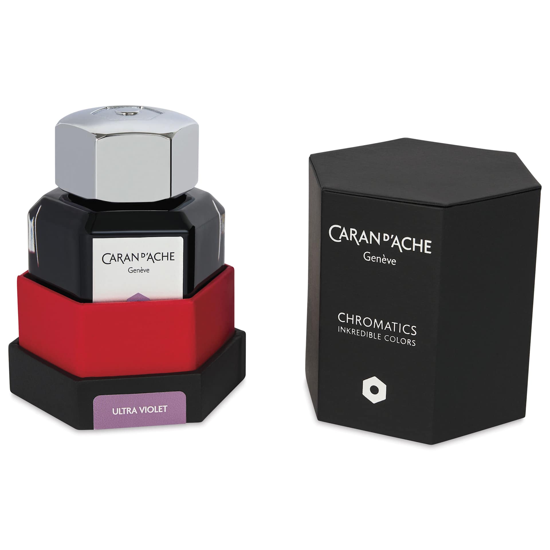 Caran d'Ache Chromatics Ink - Ultraviolet, 50 ml Jar, jar in package next to lid