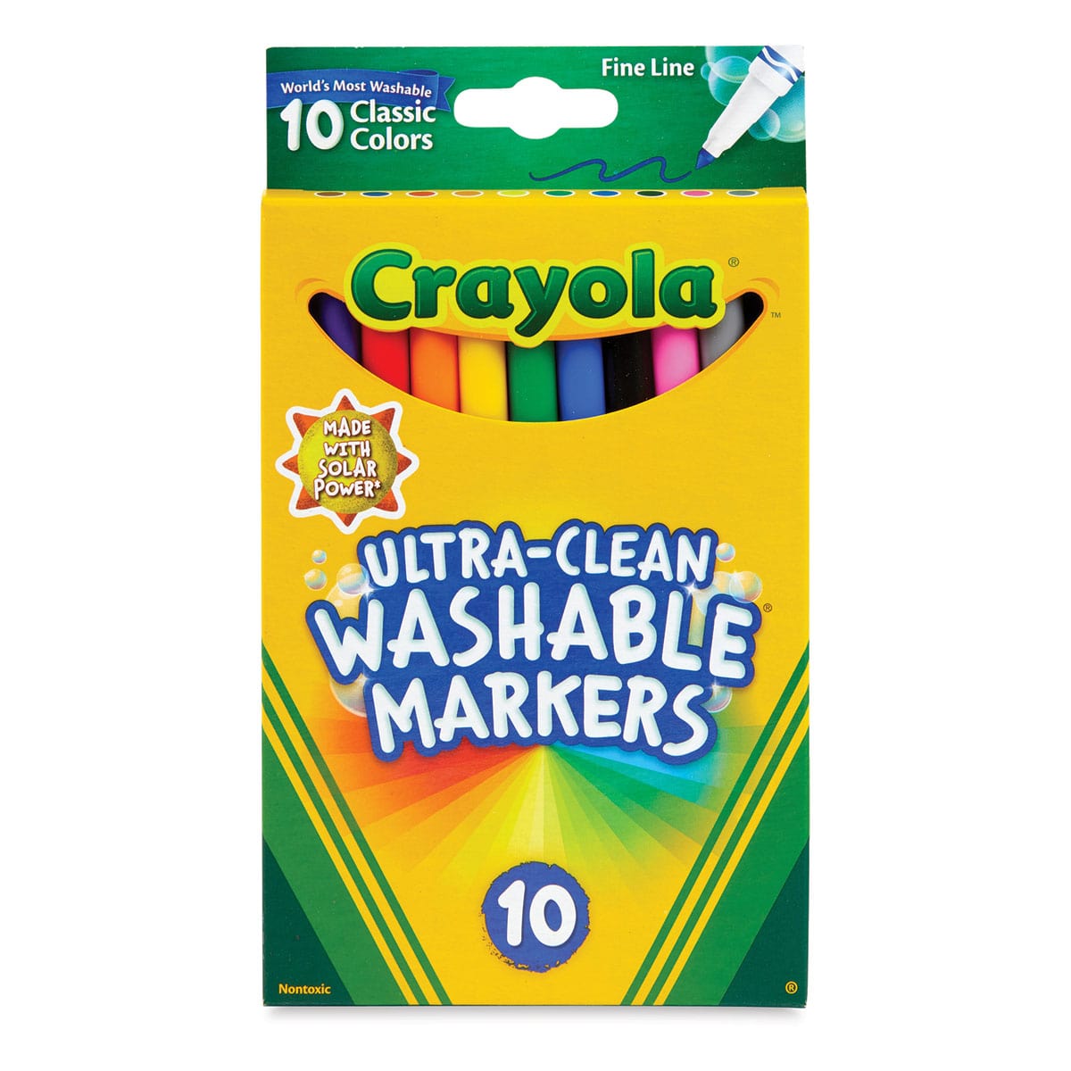 Crayola Ultra-Clean Washable Marker Set - Classic Colors, Fine Line, Set of 10 (front of package)