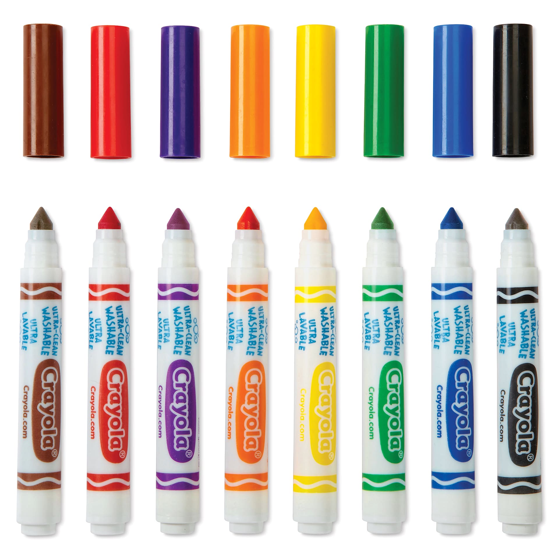 Crayola Ultra-Clean Washable Markers Classroom Pack - Set of 200, eight markers with caps off