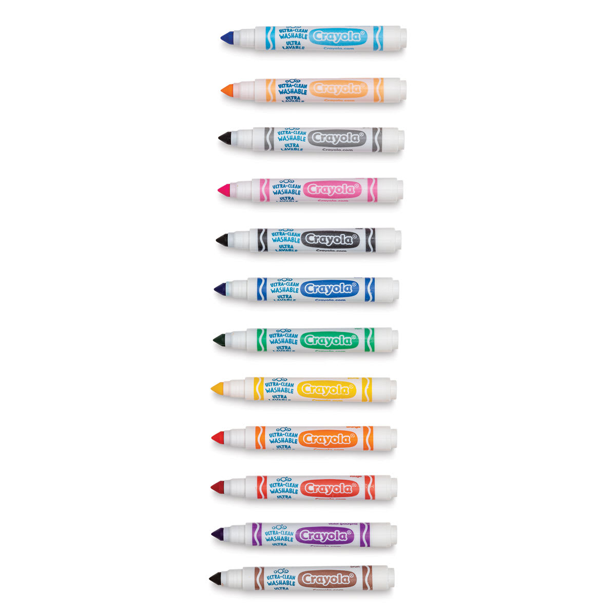 Crayola Classic Washable Marker Set - Classic Colors, Broad Tip, Set of 12, caps off