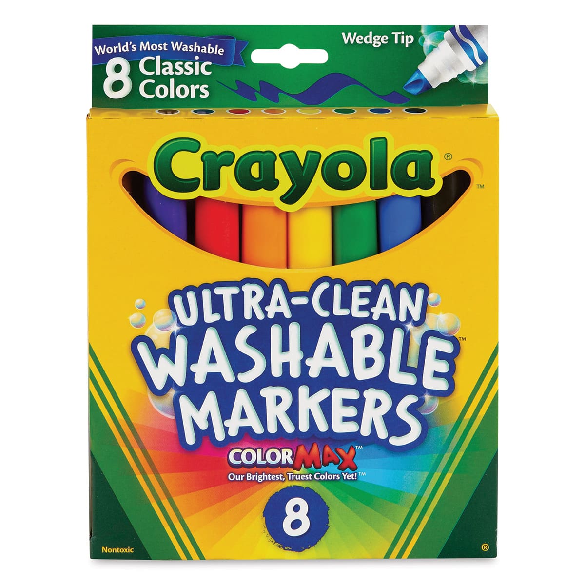 Crayola Ultra-Clean Washable Marker Set - Classic Colors, Wedge Tip, Set of 8