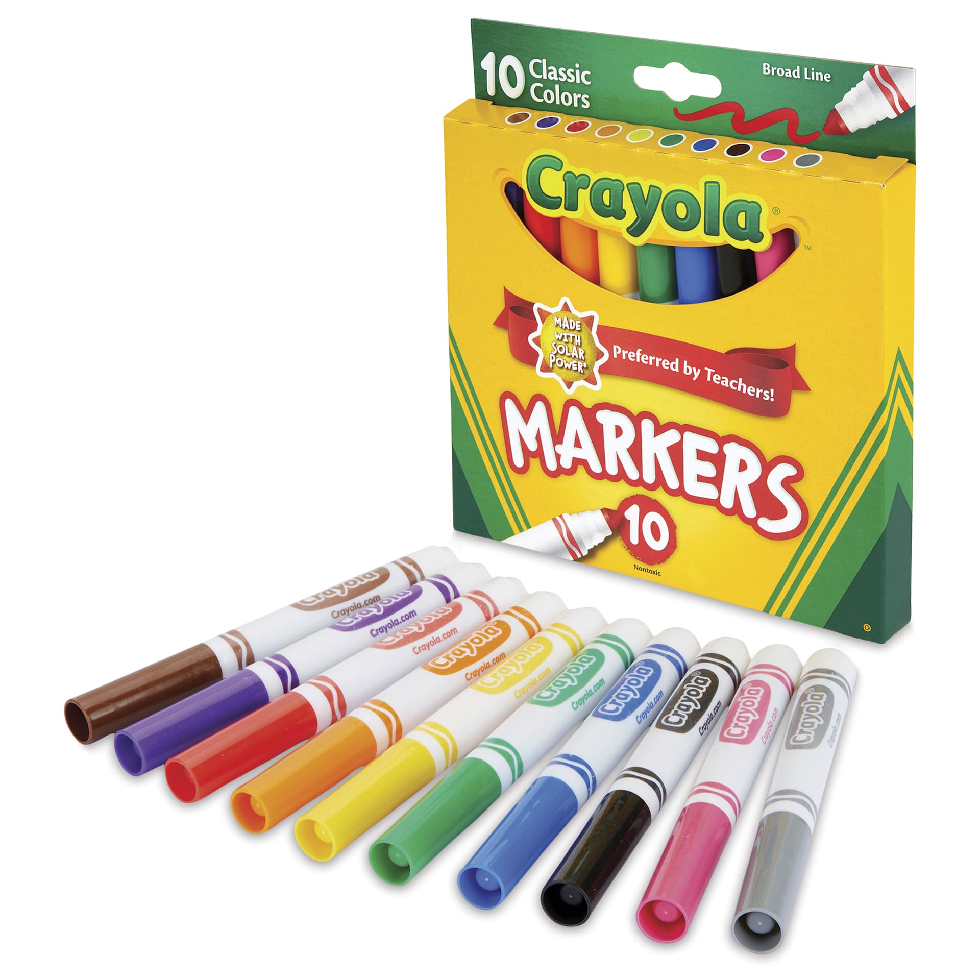 Crayola Broad Line Markers - Assorted Colors, Bulk Pkg of 240, Set of 10 with markers laid out