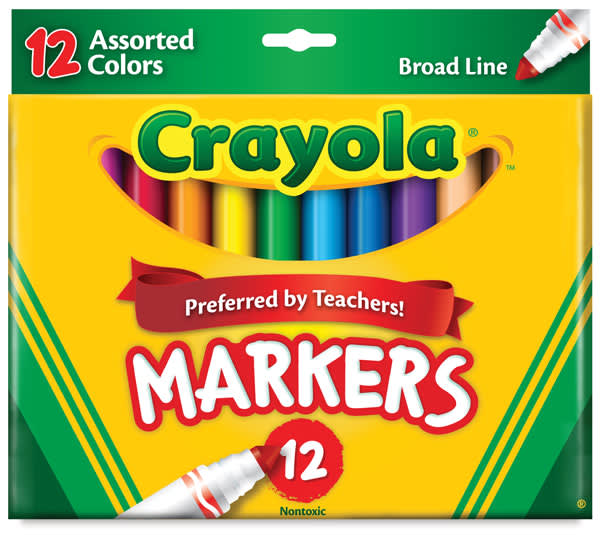Crayola Broad Line Markers - Assorted Colors, Set of 12, front of the packaging Crayola Broad Line Markers - Assorted Colors, Set of 12, front of the packaging