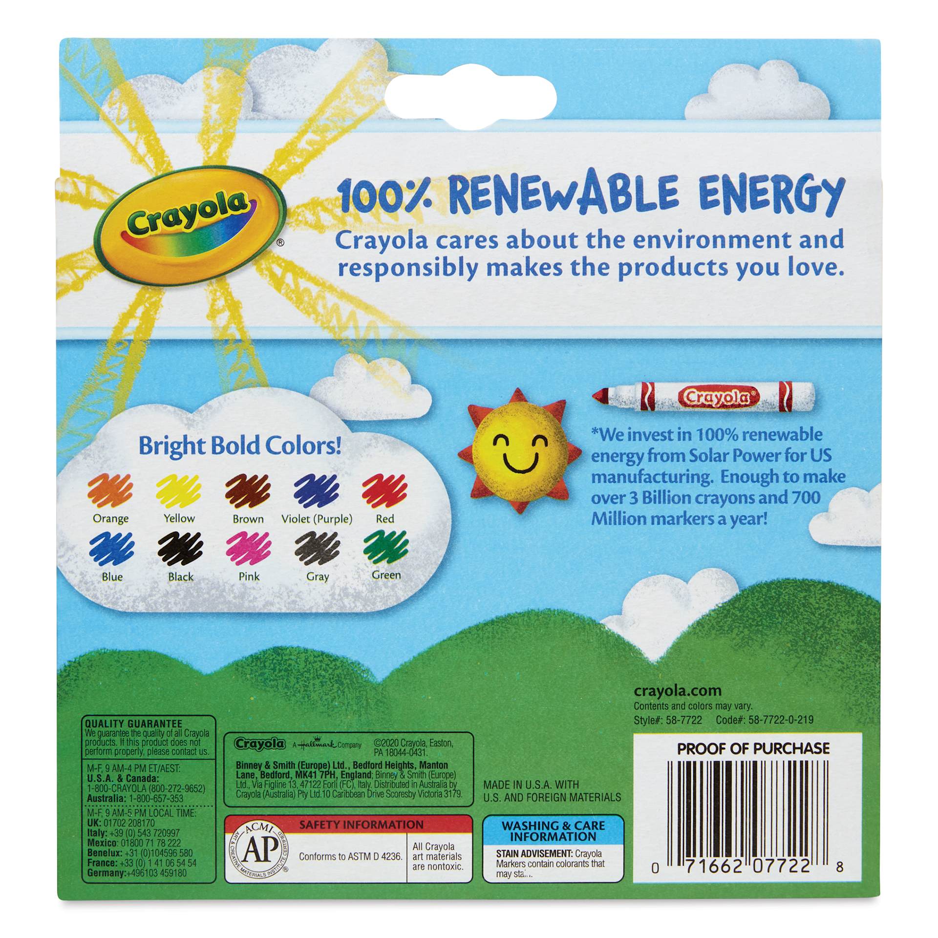 Crayola Broad Line Markers - Set of 10, Classic Colors, back of packaging