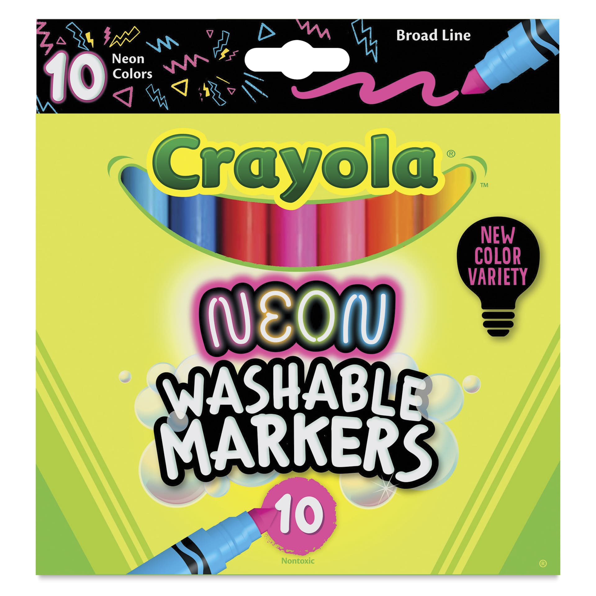 Crayola Washable Broad Line Markers - Neon Colors, Set of 10, front of the packaging