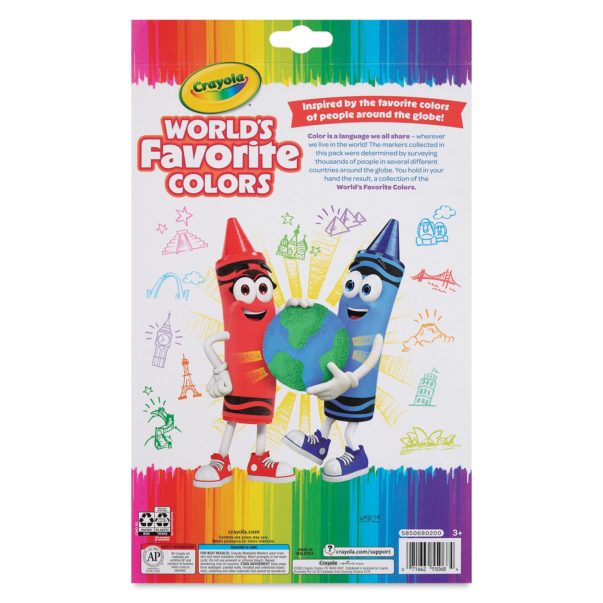 Crayola Super Tips Washable Marker Set - World's Favorite Colors, Fine Line, Set of 50, back of packaging