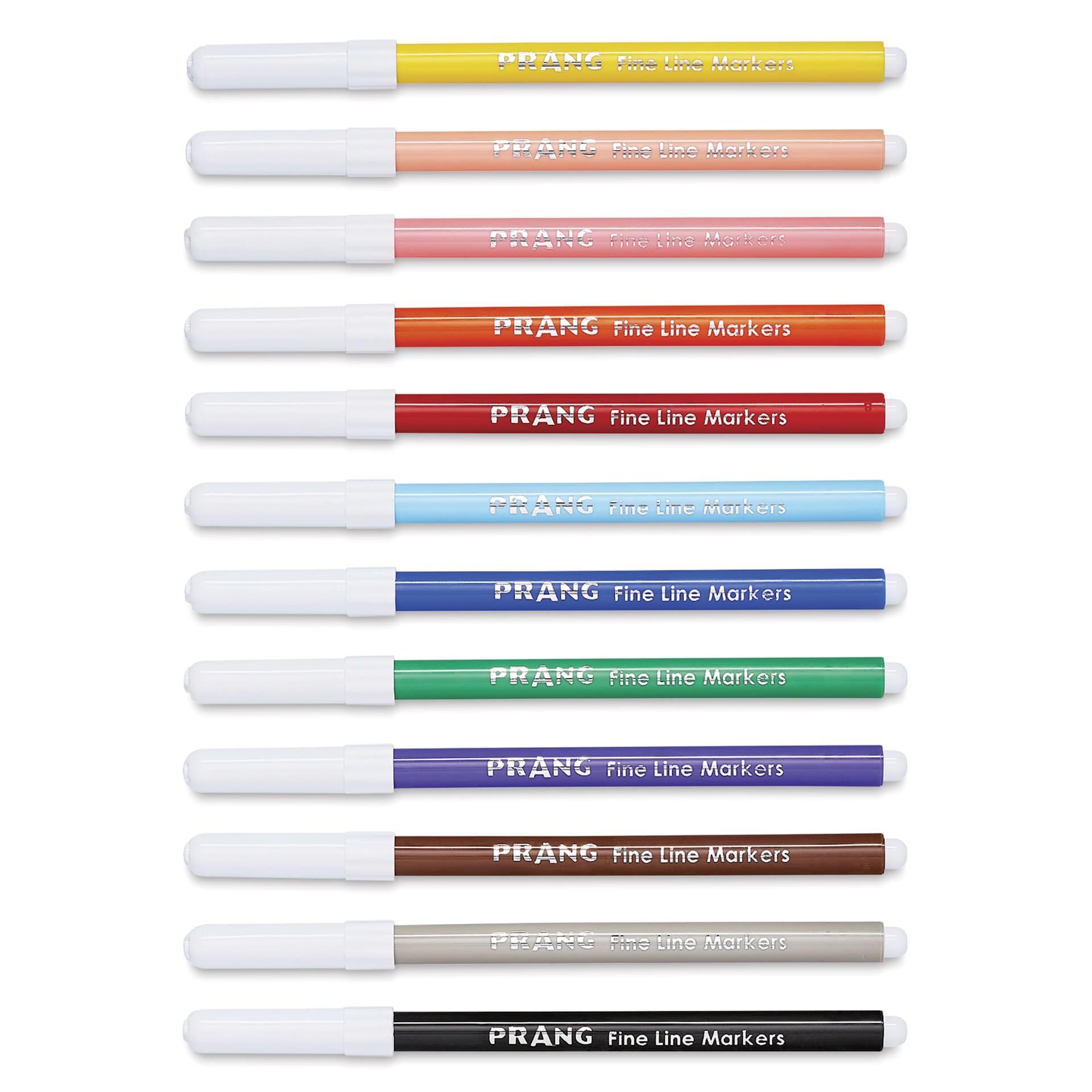 Prang Fine Line Marker Set - Assorted Colors, Set of 12, markers laid out