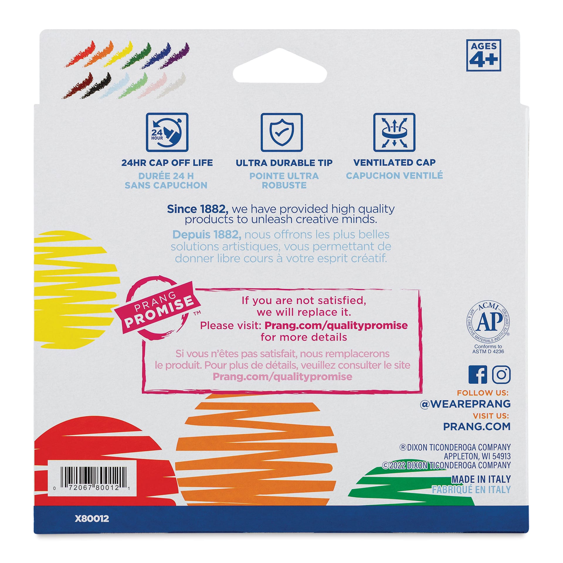 Prang Classic Art Markers - Assorted Colors, Set of 12 - back of packaging