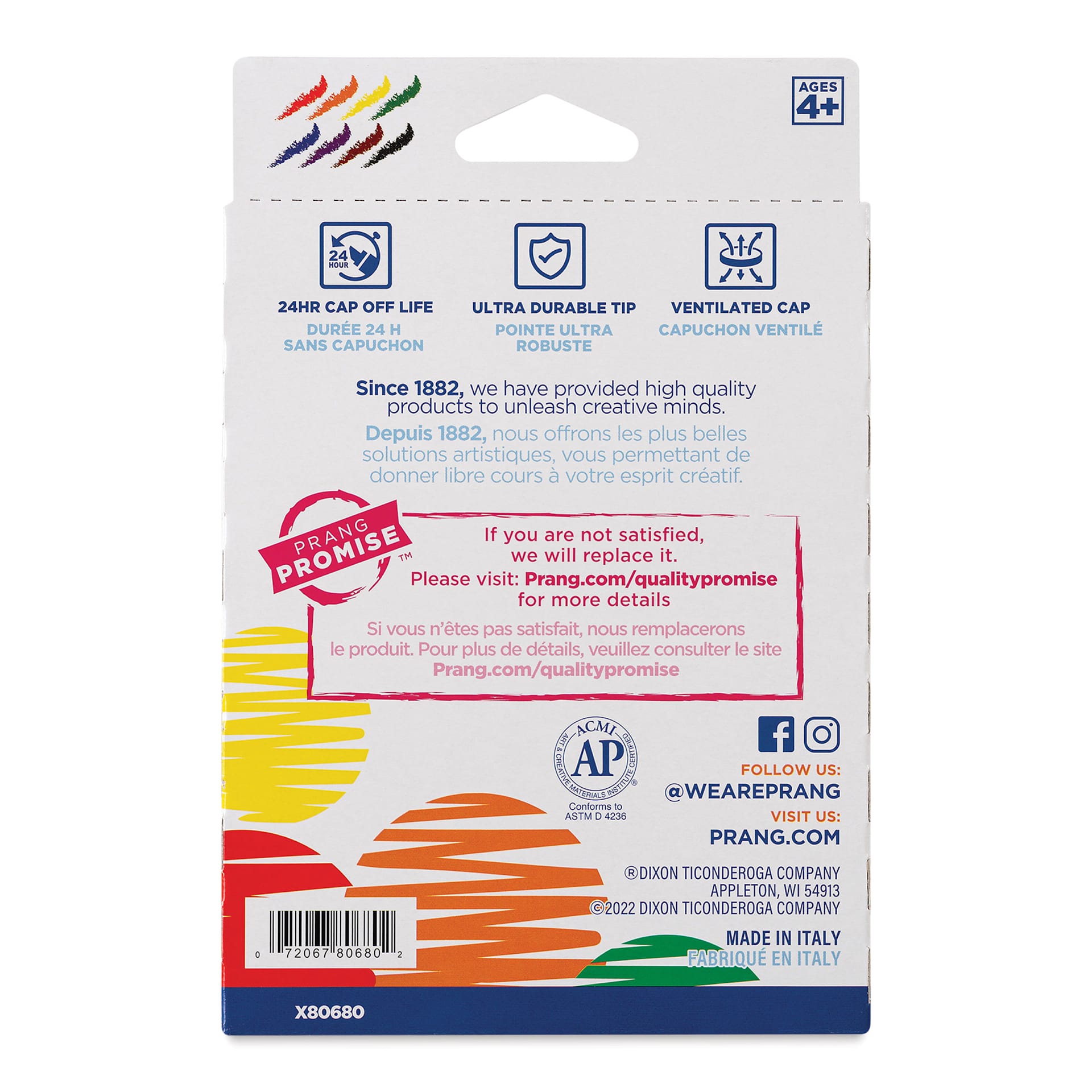 Prang Washable Markers - Set of 8, back of the packaging