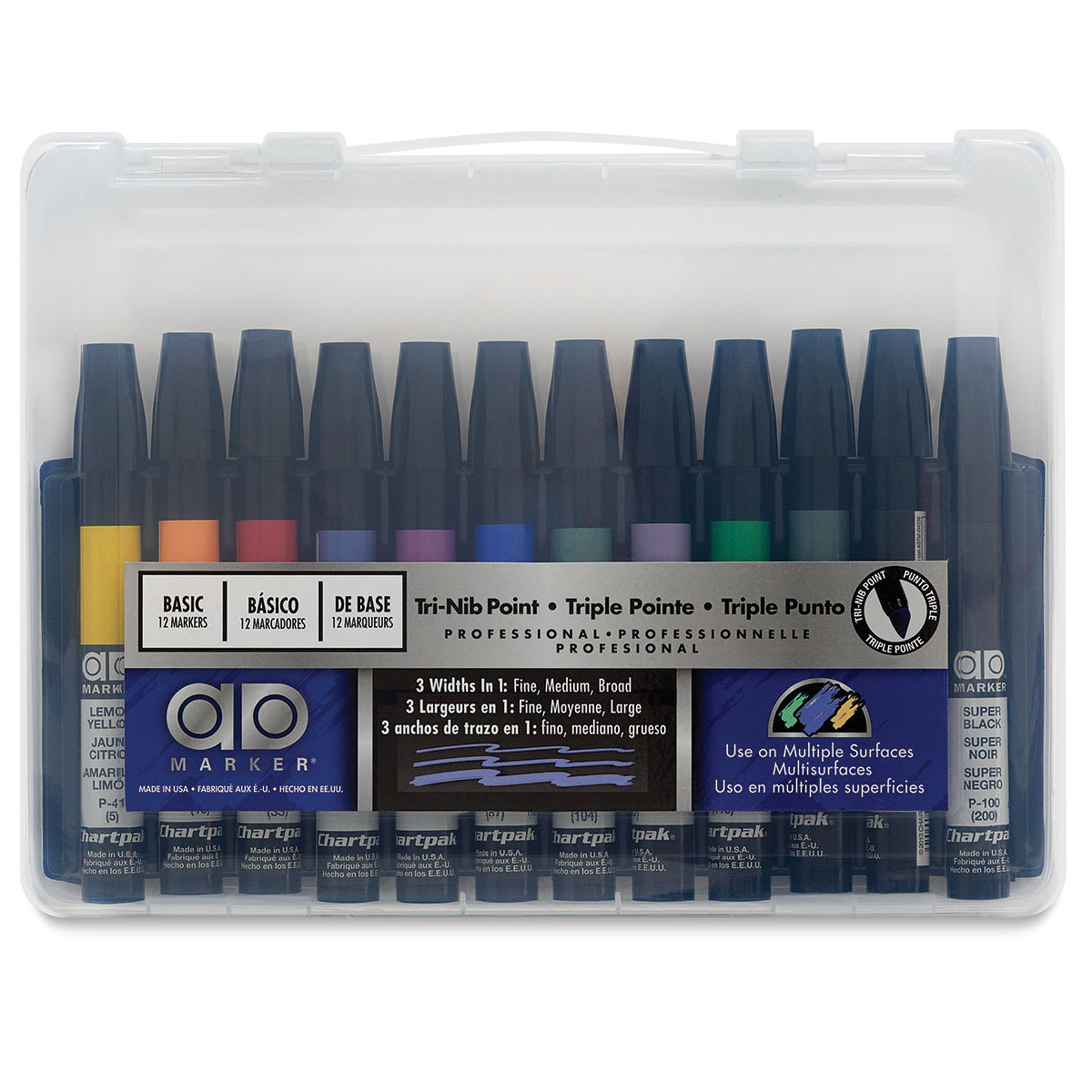 Chartpak Ad Markers - Front view of package of 12 Assorted Color markers