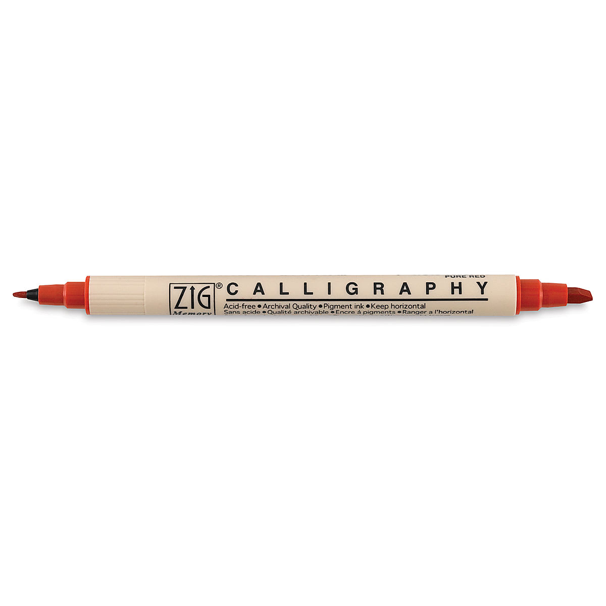 Kuretake Zig Memory System Twin Tip Calligraphy Pens - Single Red Double Tip Pen shown horizontally