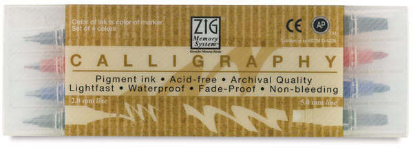 Kuretake Zig Memory System Twin Tip Calligraphy Pens - Front of package of 4 pc set