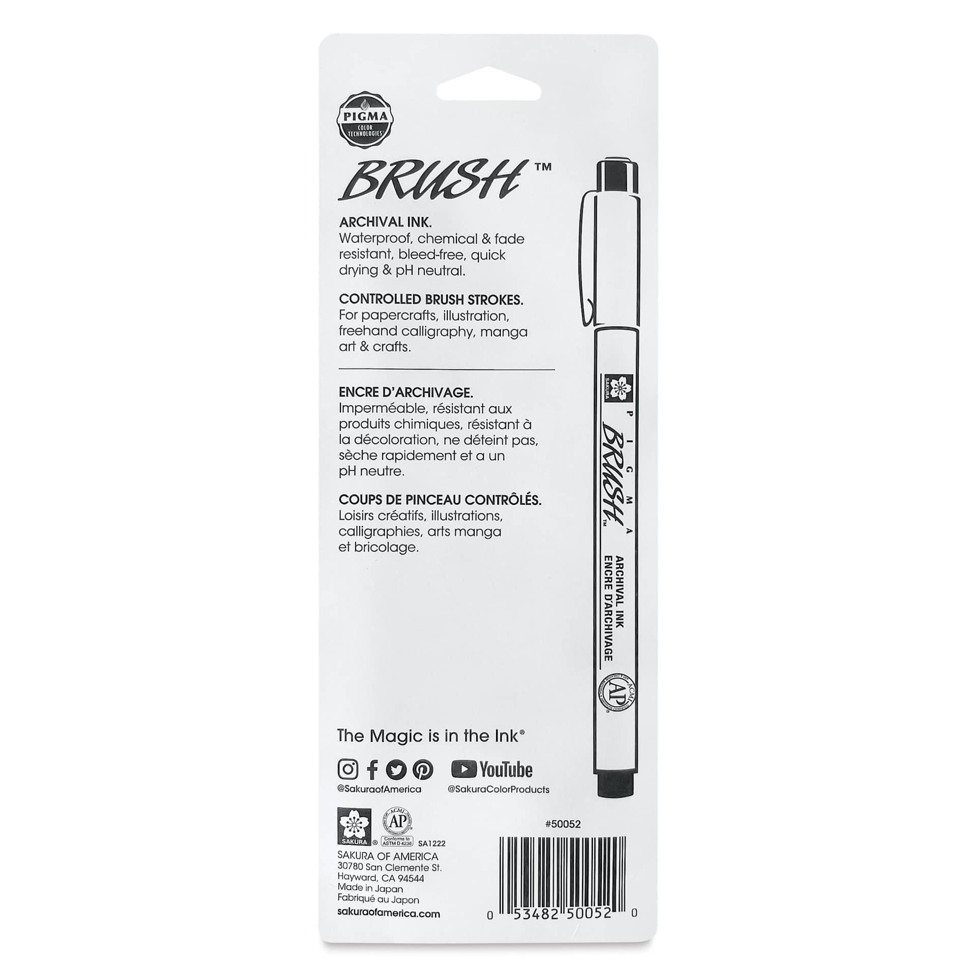 Sakura Pigma Brush Marker - Black, Set of 3, back of packaging
